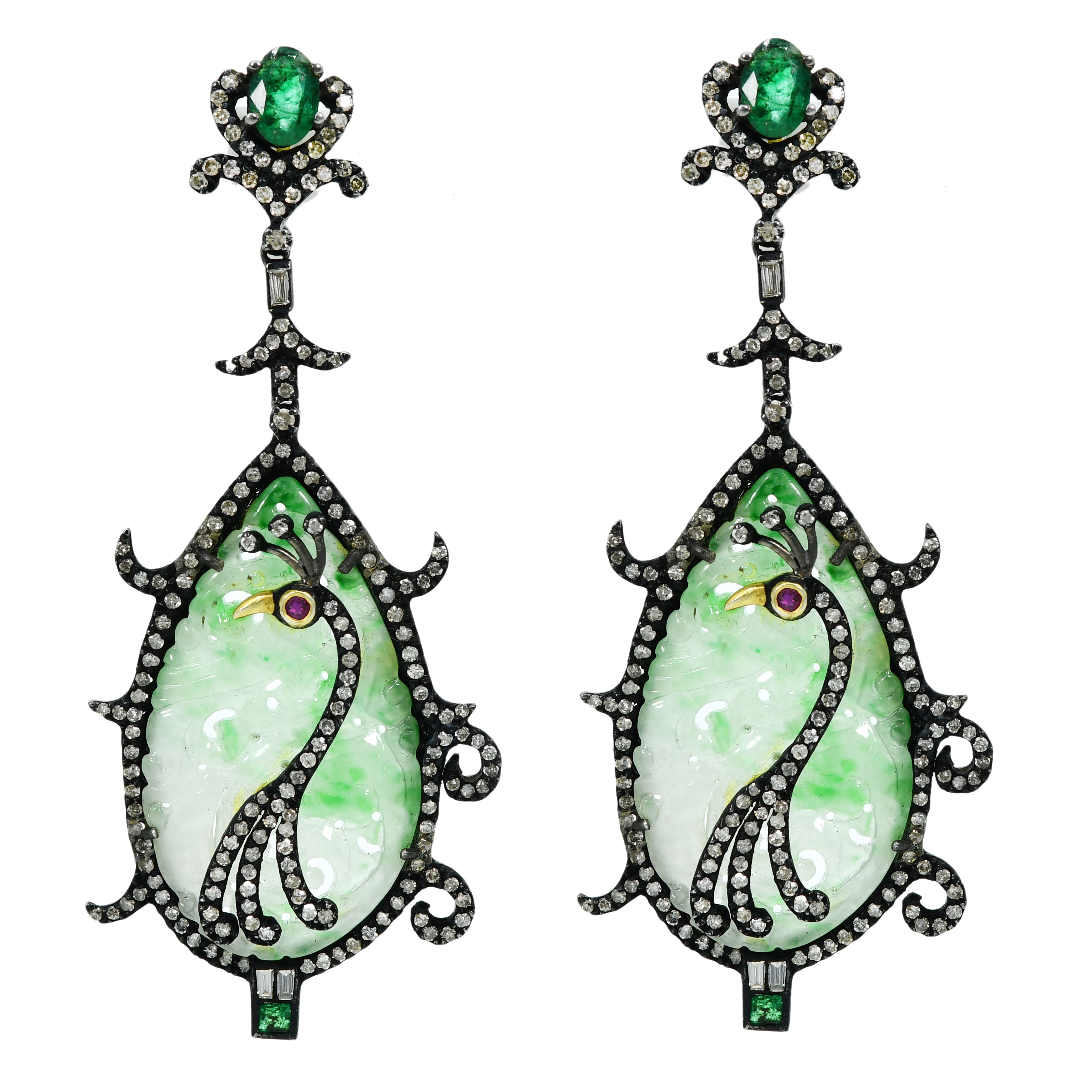 Replica Victorian Emerald, Jade & Ruby Diamond Earrings