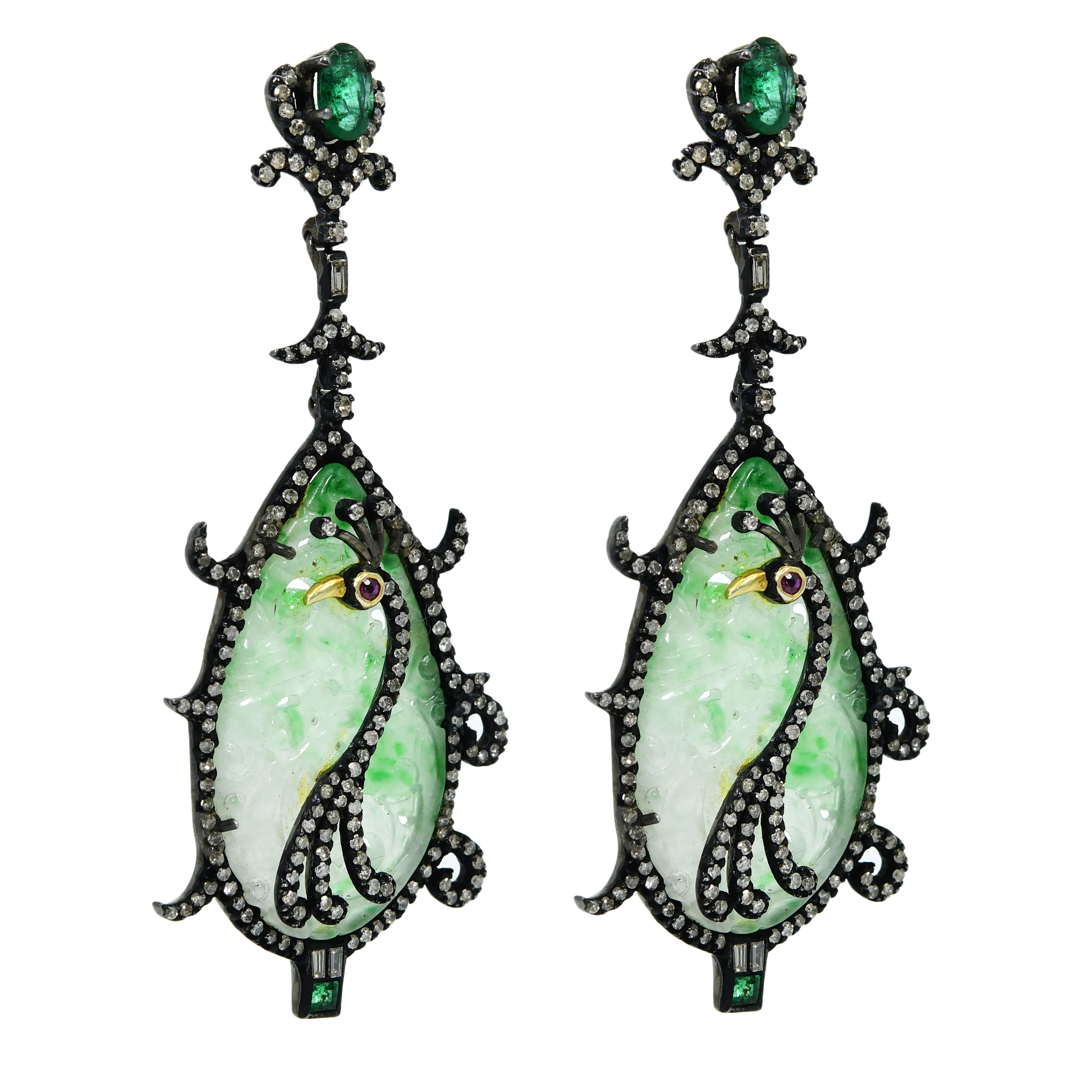 Replica Victorian Emerald, Jade & Ruby Diamond Earrings