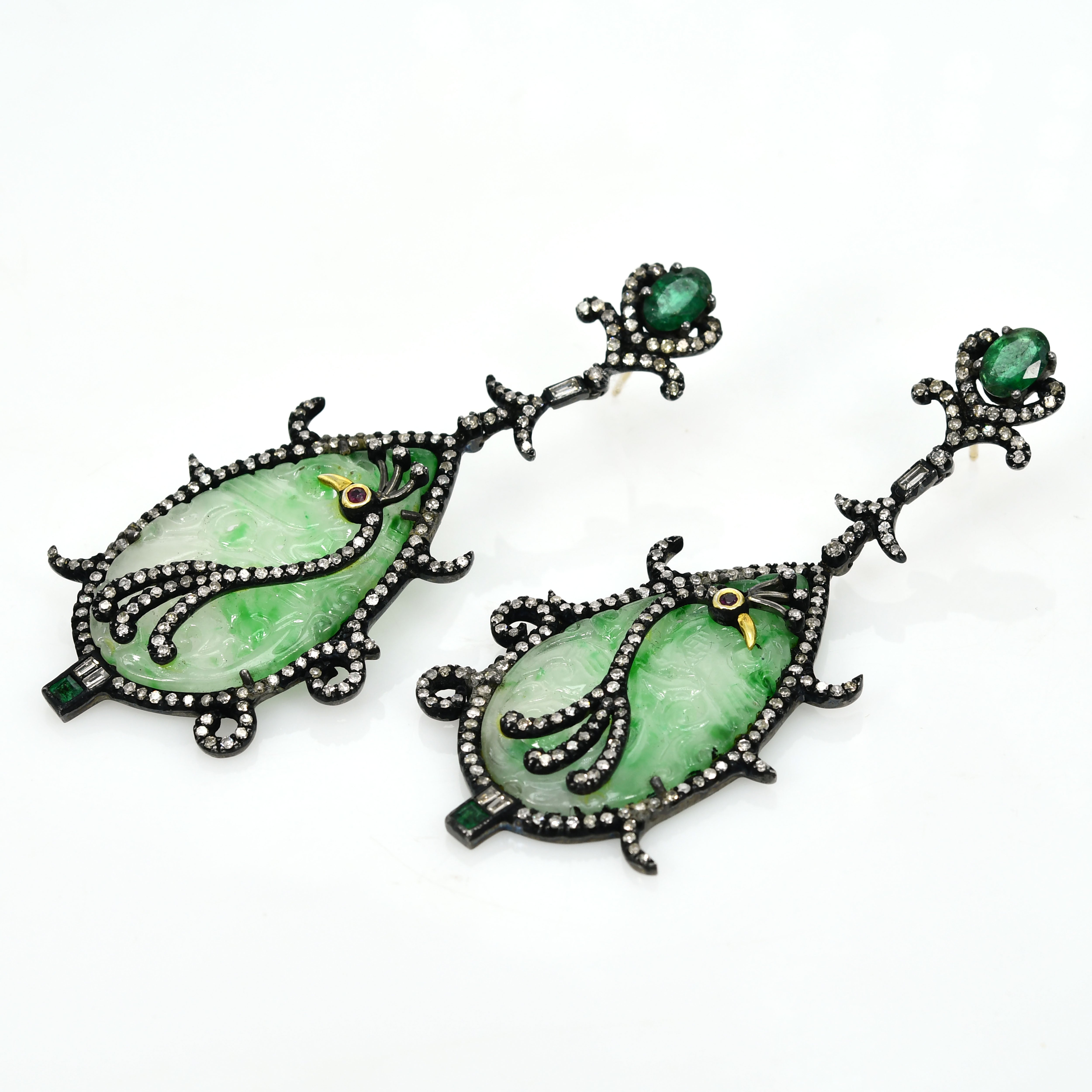 Replica Victorian Emerald, Jade & Ruby Diamond Earrings