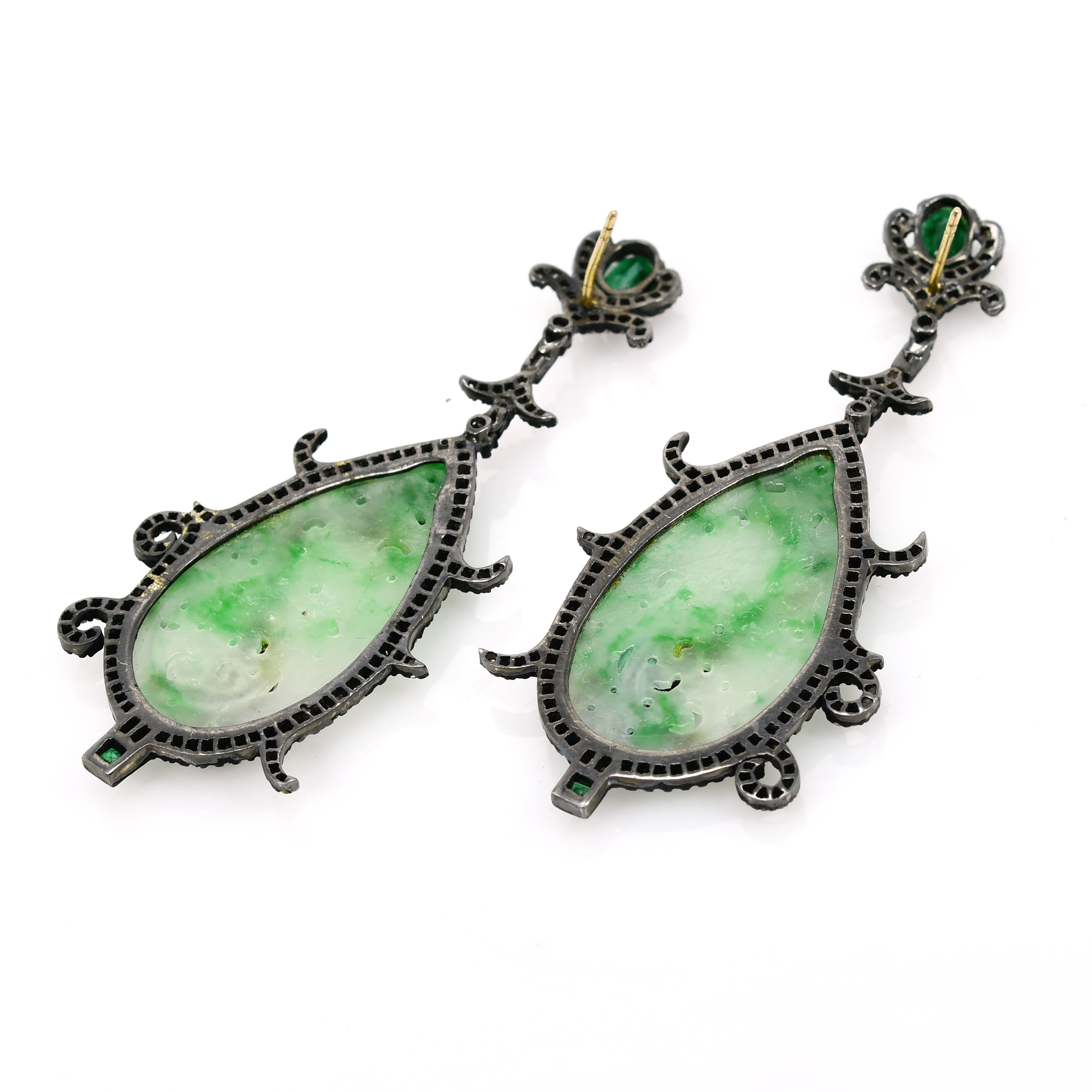 Replica Victorian Emerald, Jade & Ruby Diamond Earrings