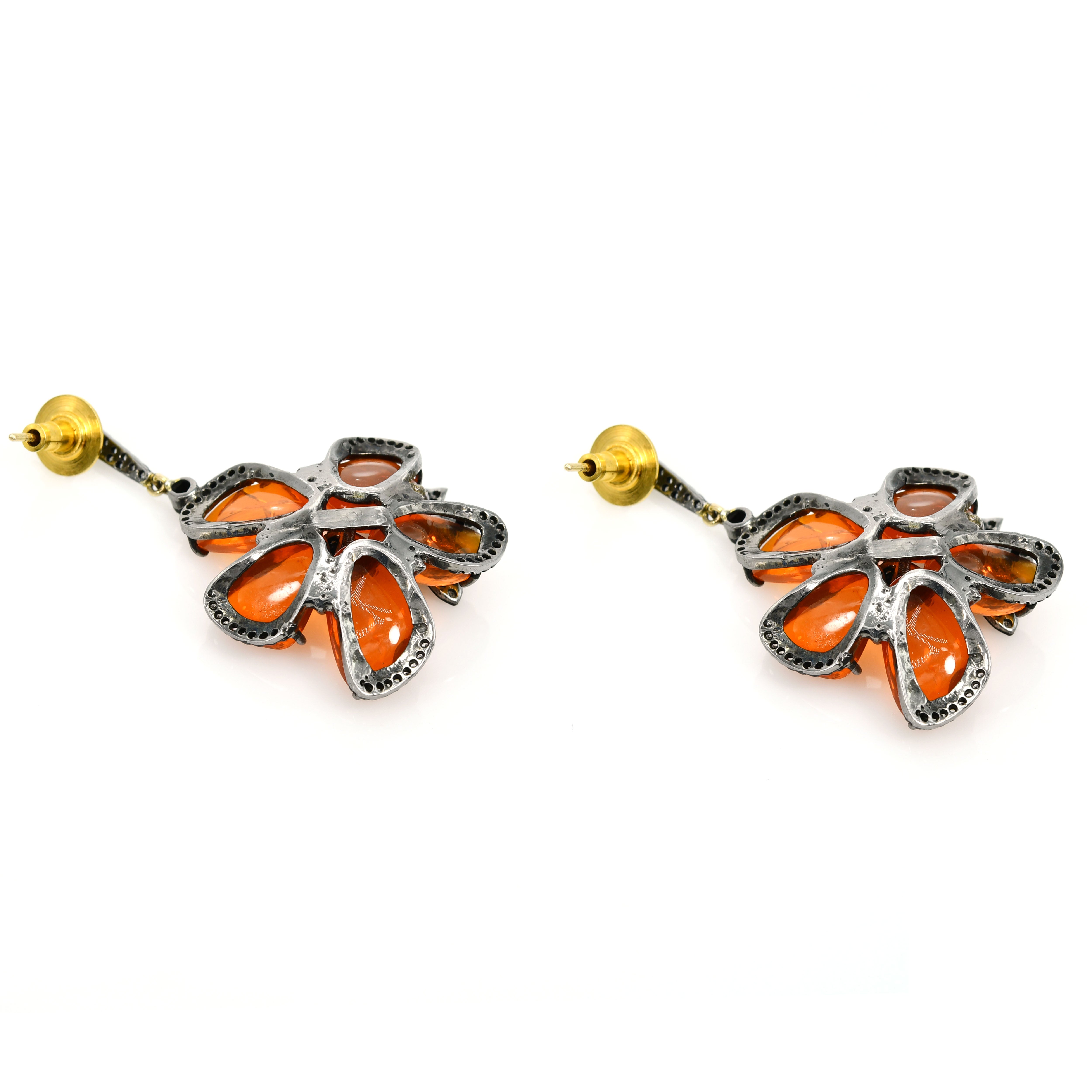 14k Yellow Gold Ruby, Opal & Diamond Floral Dangle Earrings (Bloom)
