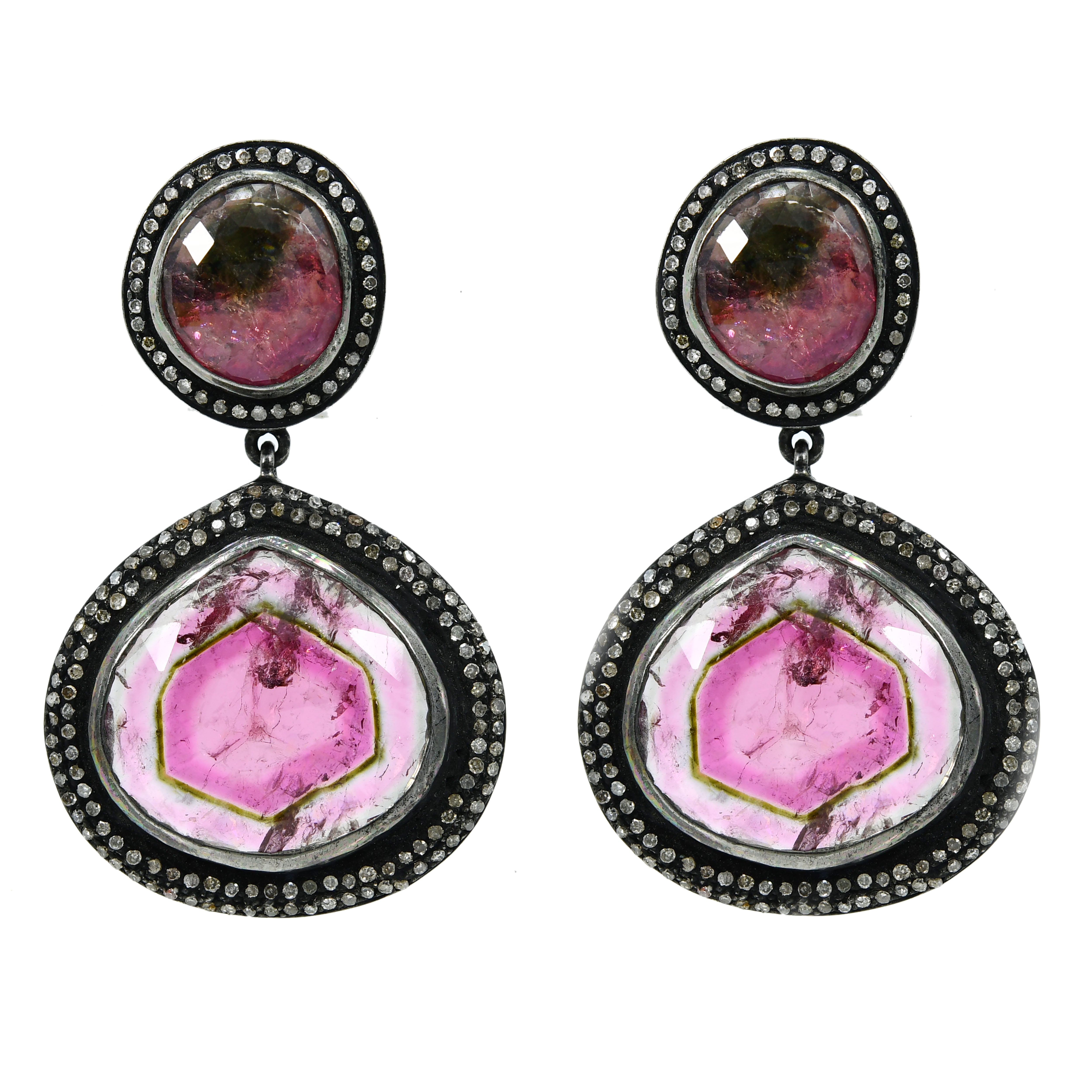 Silver & Gold Watermelon Tourmaline Handmade Dangle Earrings