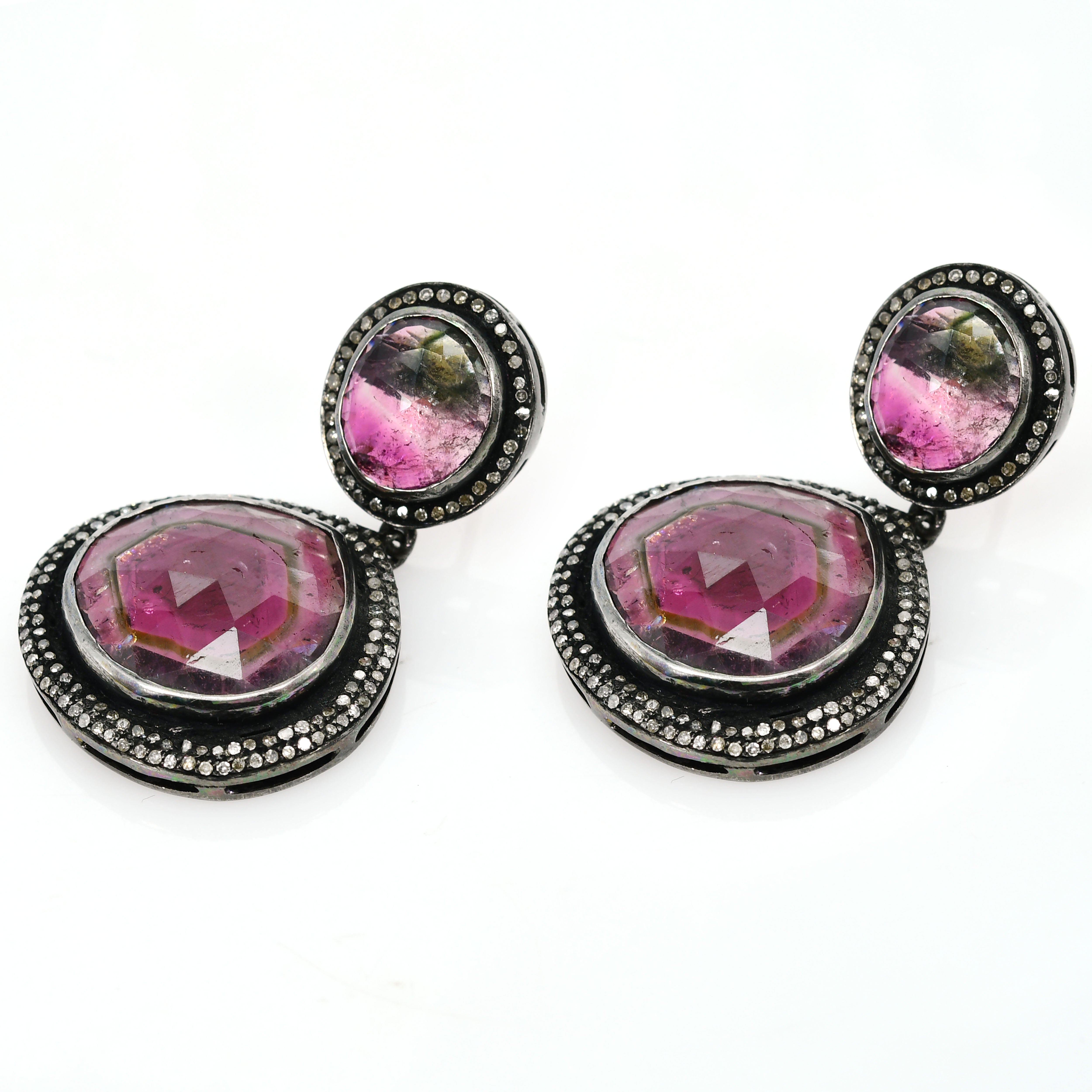 Silver & Gold Watermelon Tourmaline Handmade Dangle Earrings