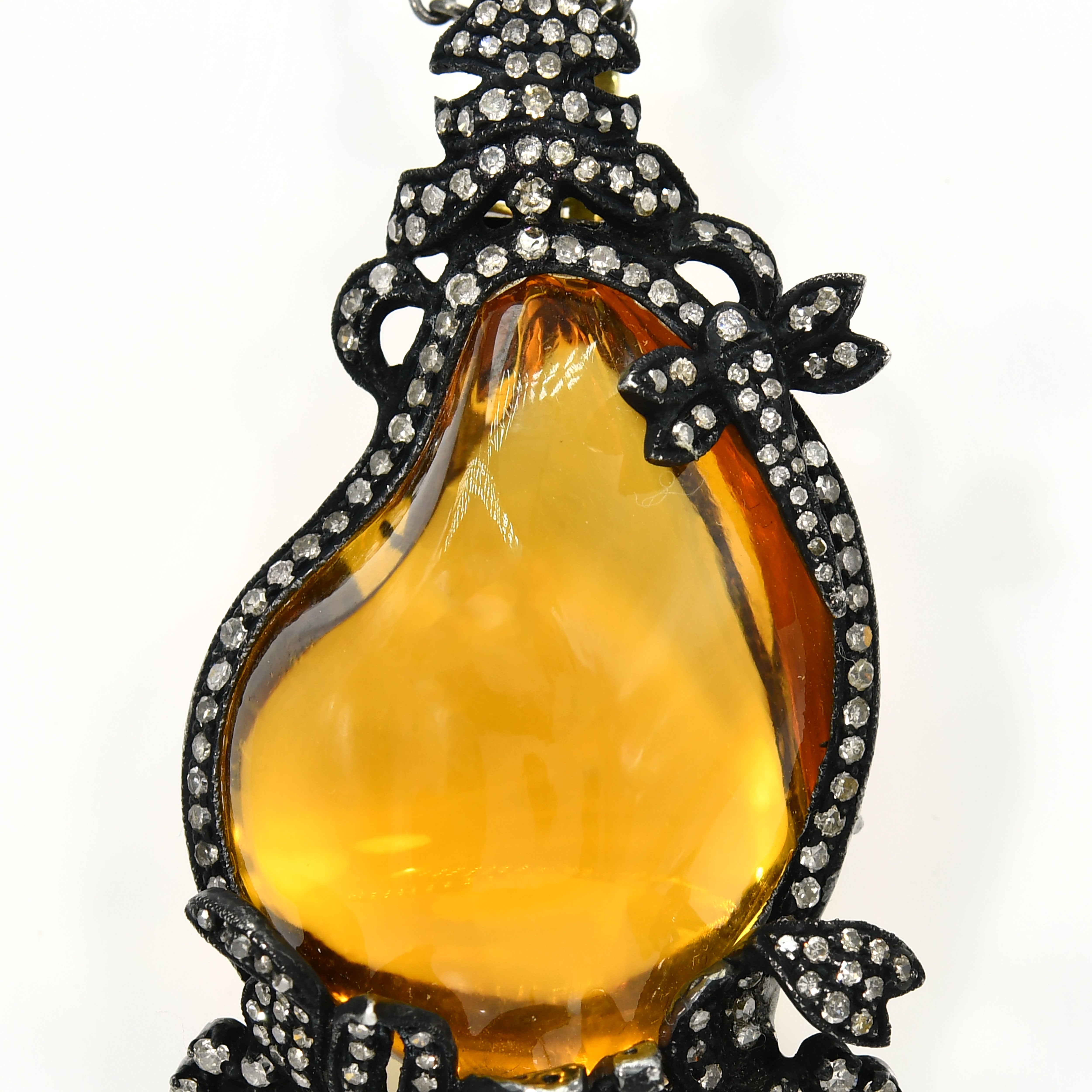 Yellow Gold & Silver Victorian Citrine-Topaz Flower Pendant-Brooch with Diamonds