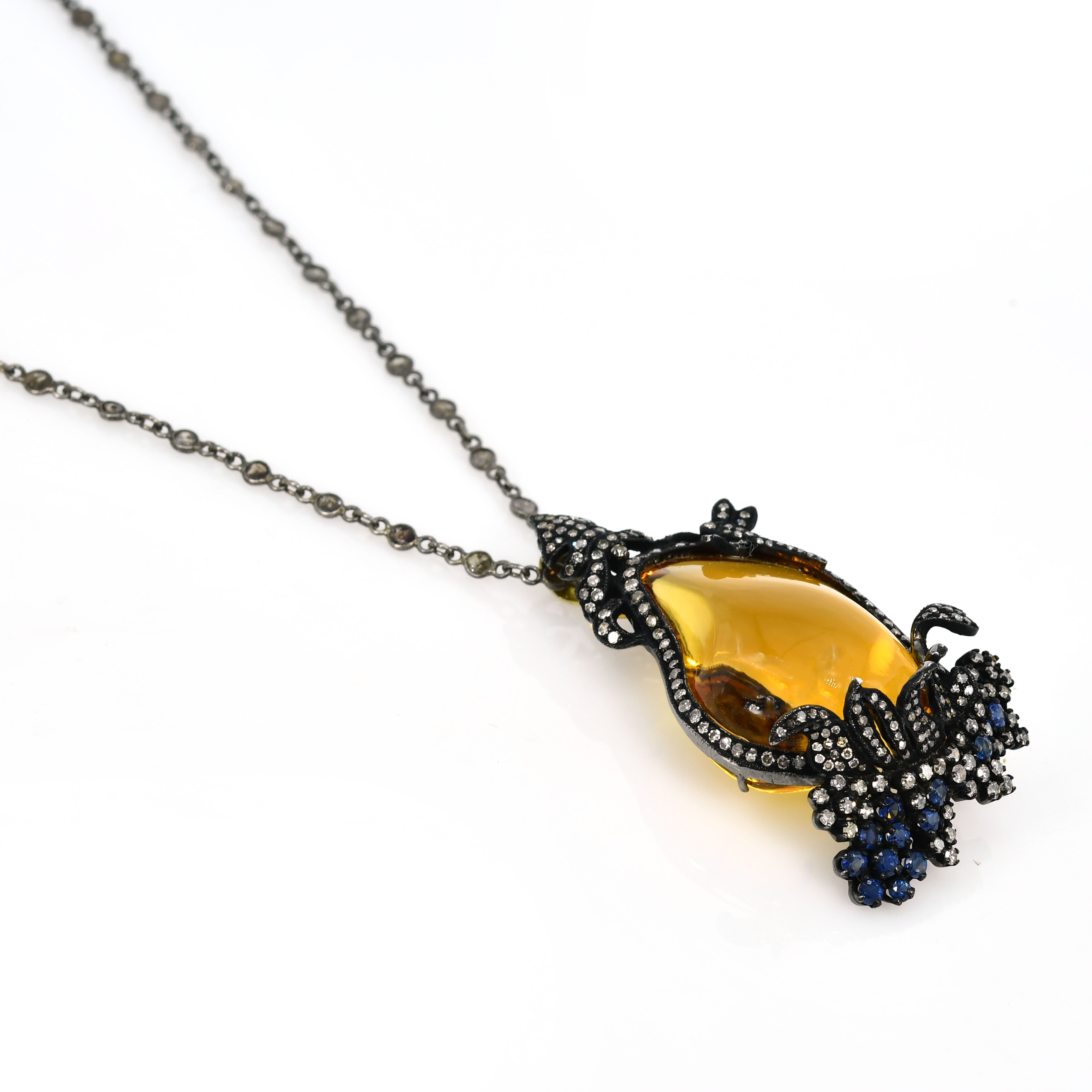 Yellow Gold & Silver Victorian Citrine-Topaz Flower Pendant-Brooch with Diamonds