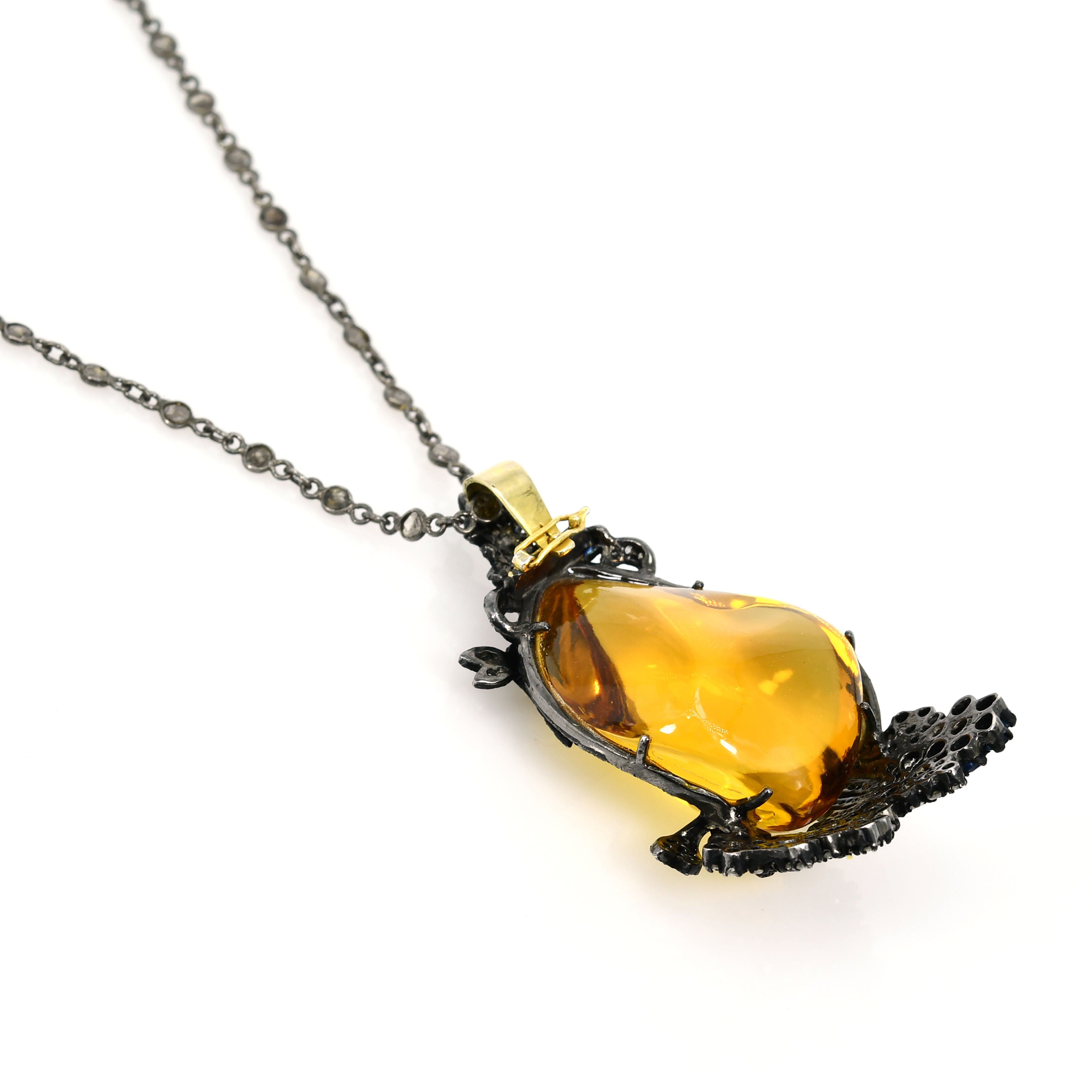 Yellow Gold & Silver Victorian Citrine-Topaz Flower Pendant-Brooch with Diamonds