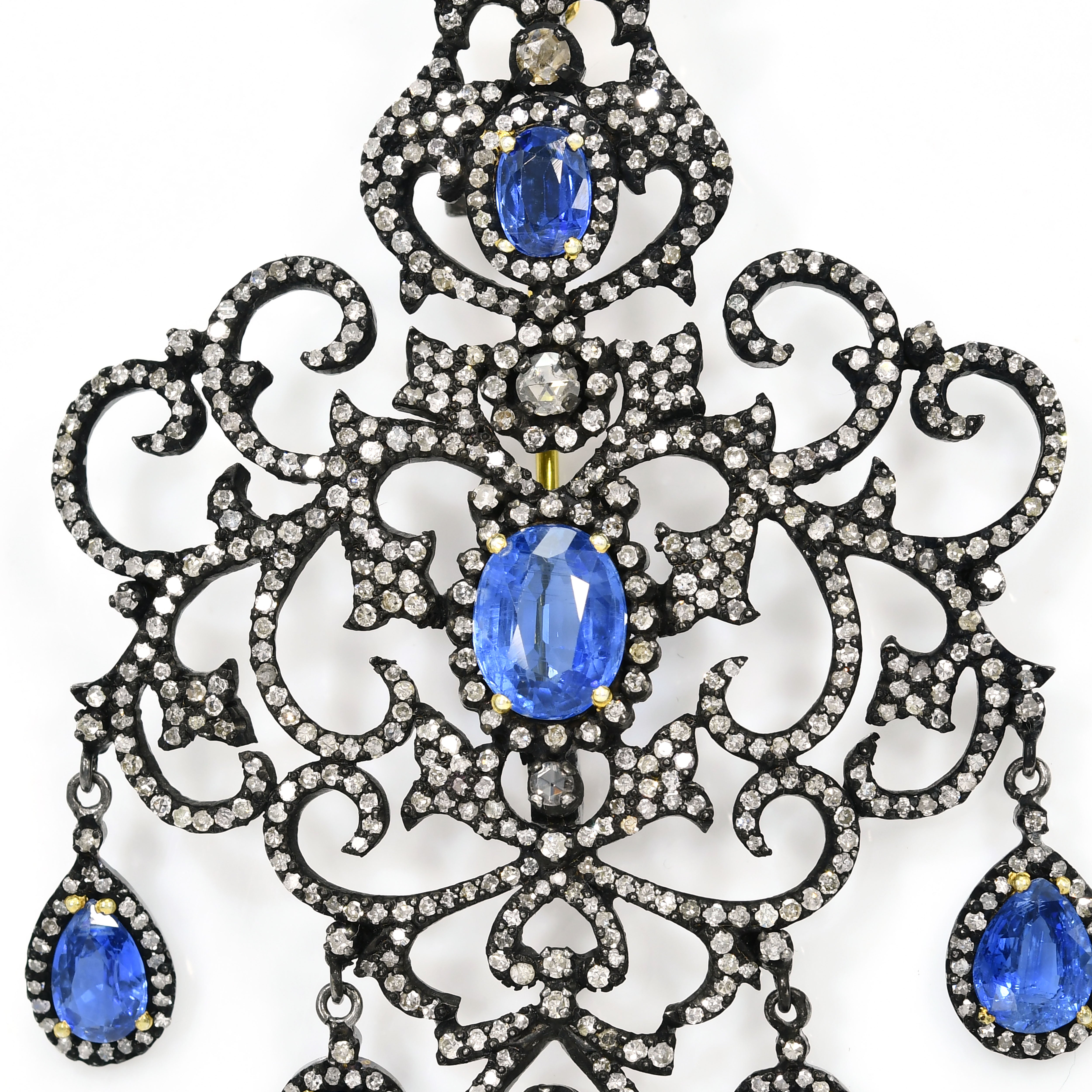 Victorian Sapphire & Kyanite Oval Pendant-Brooch with Diamonds