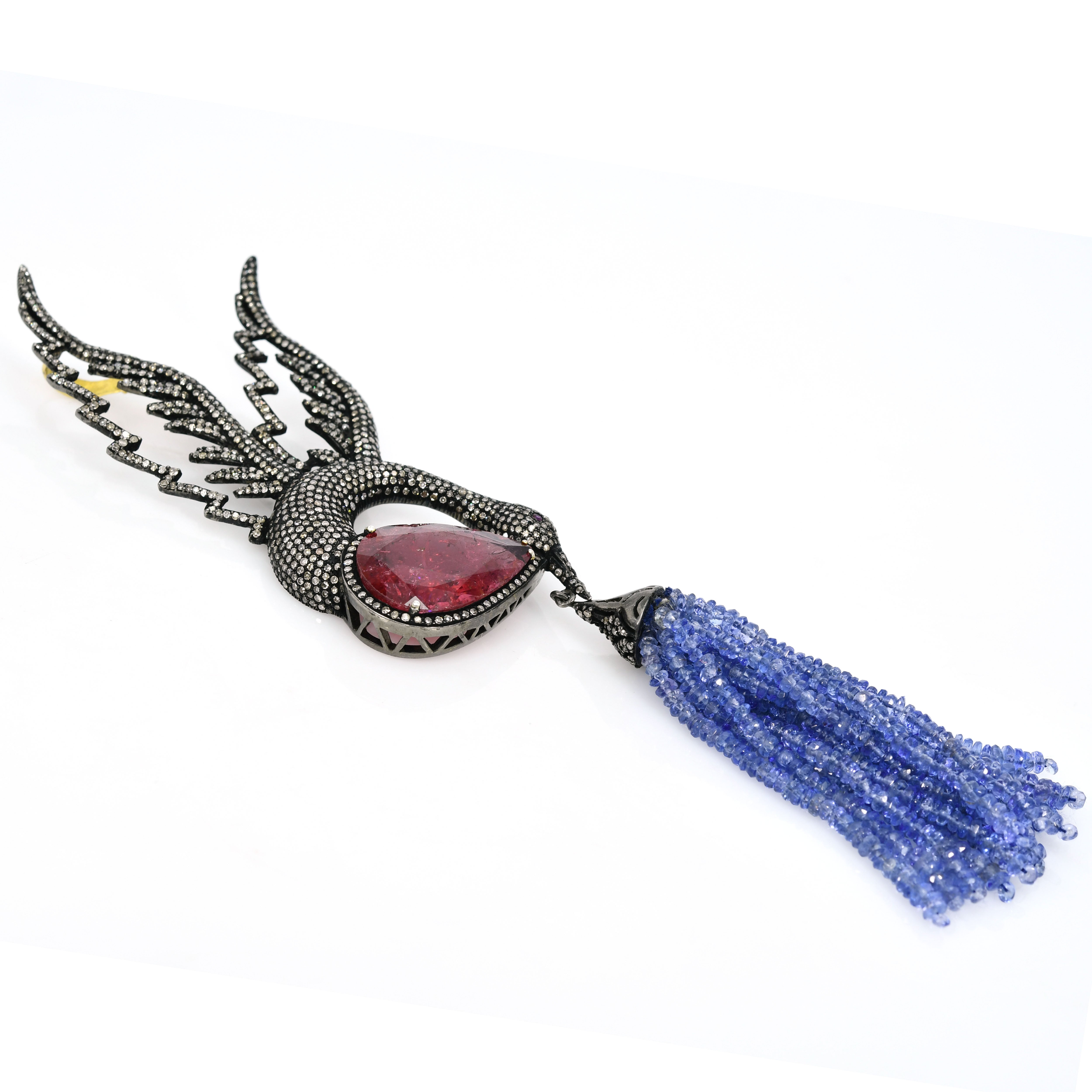 Yellow Gold & Silver Victorian Tassel Pendant-Brooch with Tanzanite, Tourmaline & Diamonds