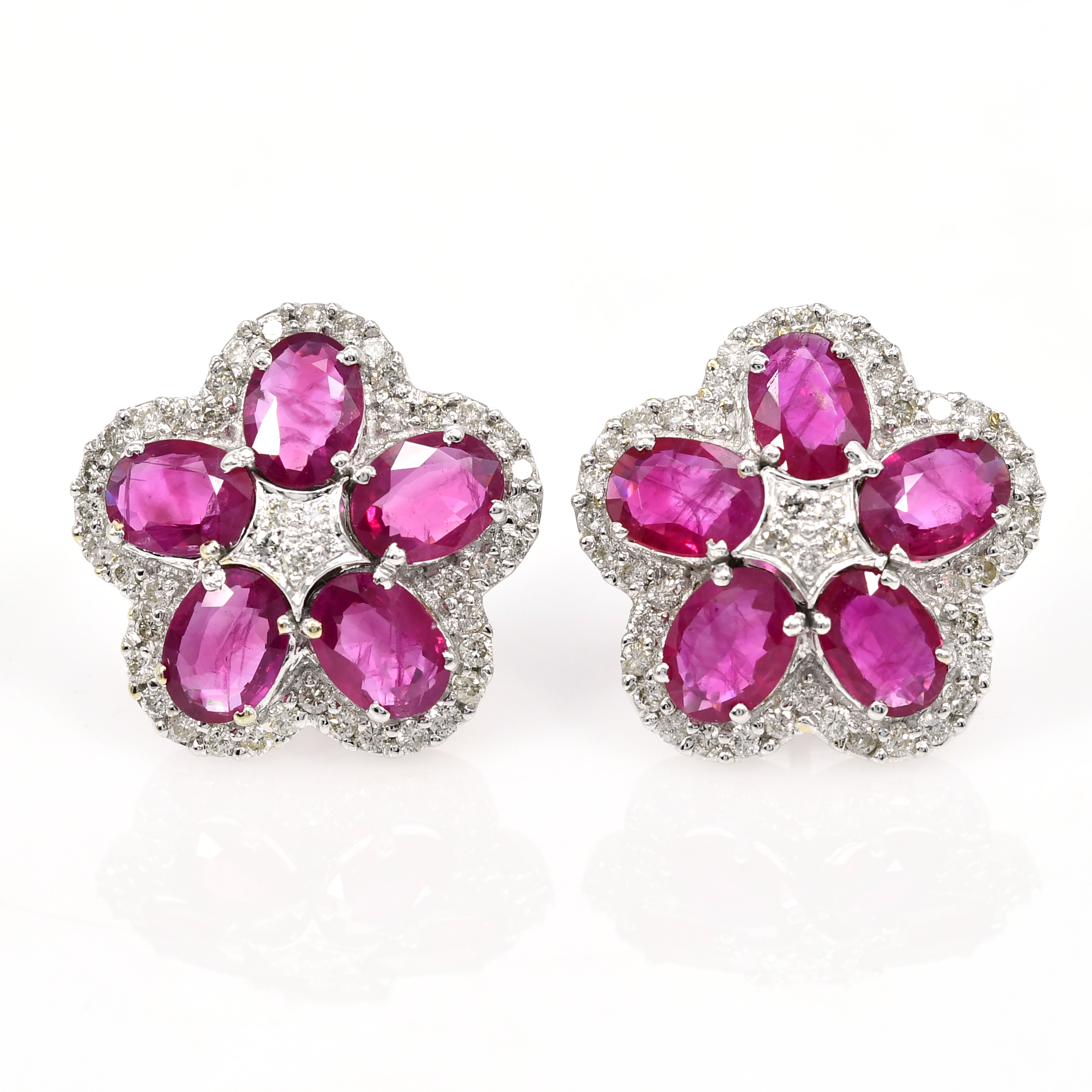 18k White Gold Ruby & Diamond Oval Earrings