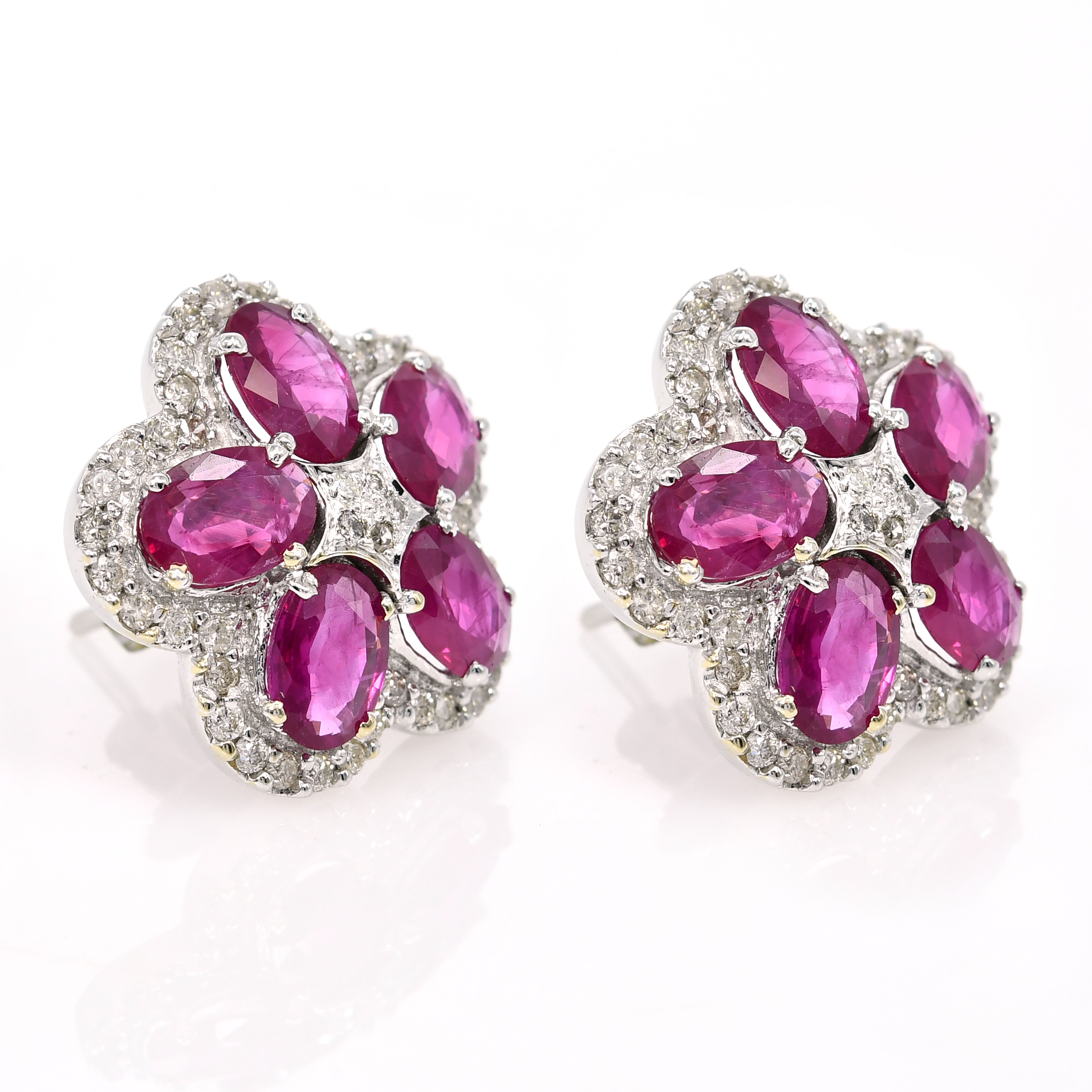 18k White Gold Ruby & Diamond Oval Earrings