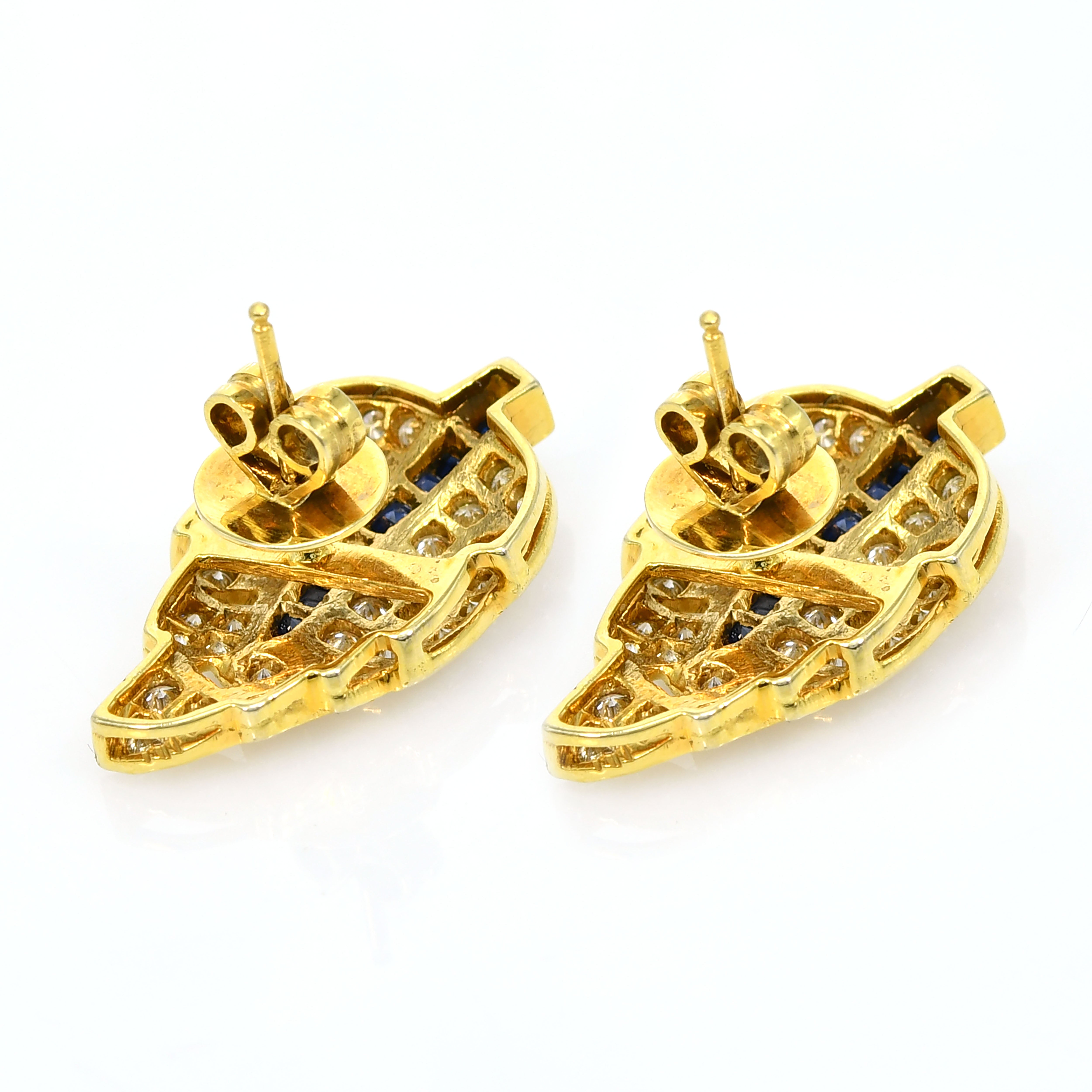 18k Yellow Gold Square Sapphire & Diamond Earrings