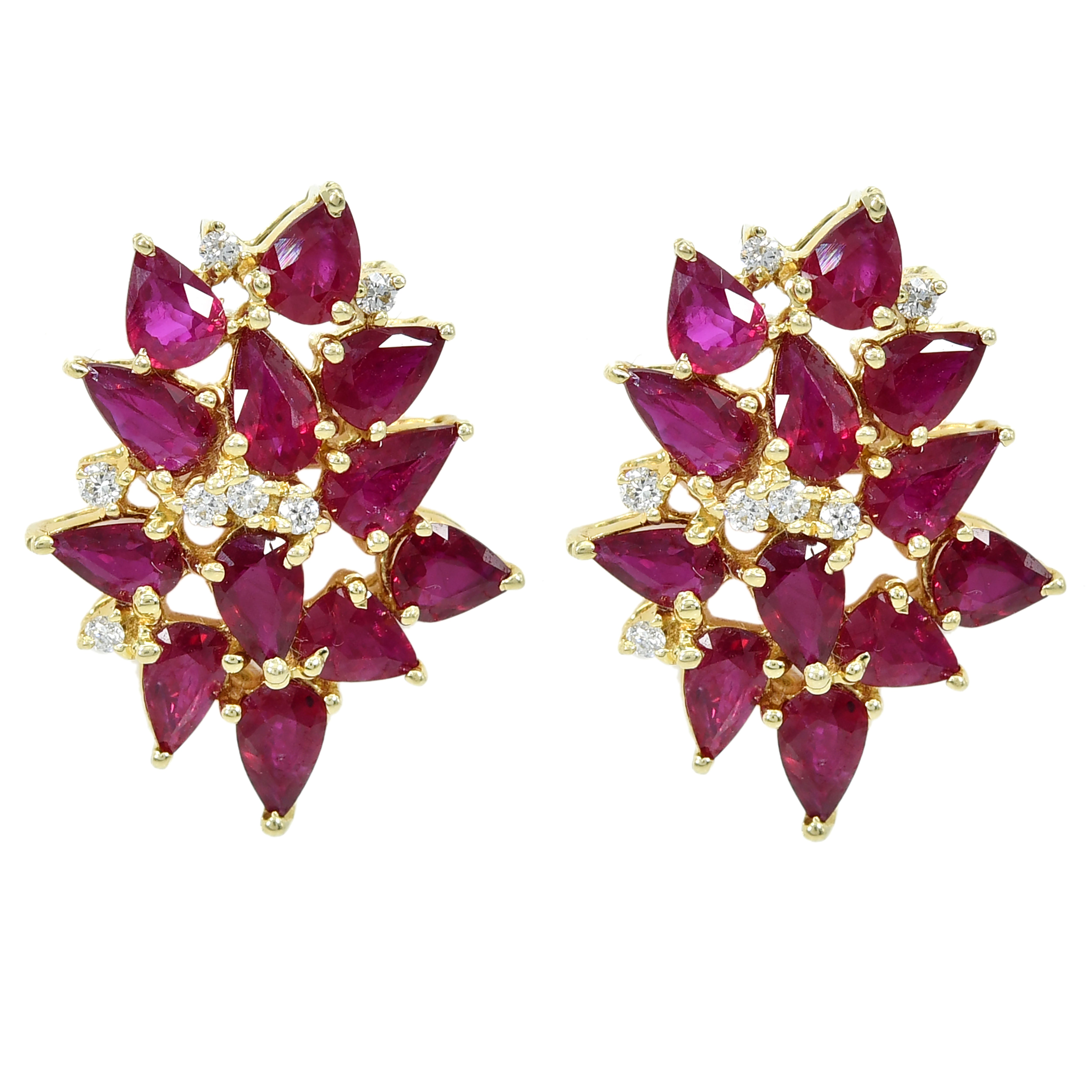 14k Yellow Gold Ruby & Diamond Stud Earrings