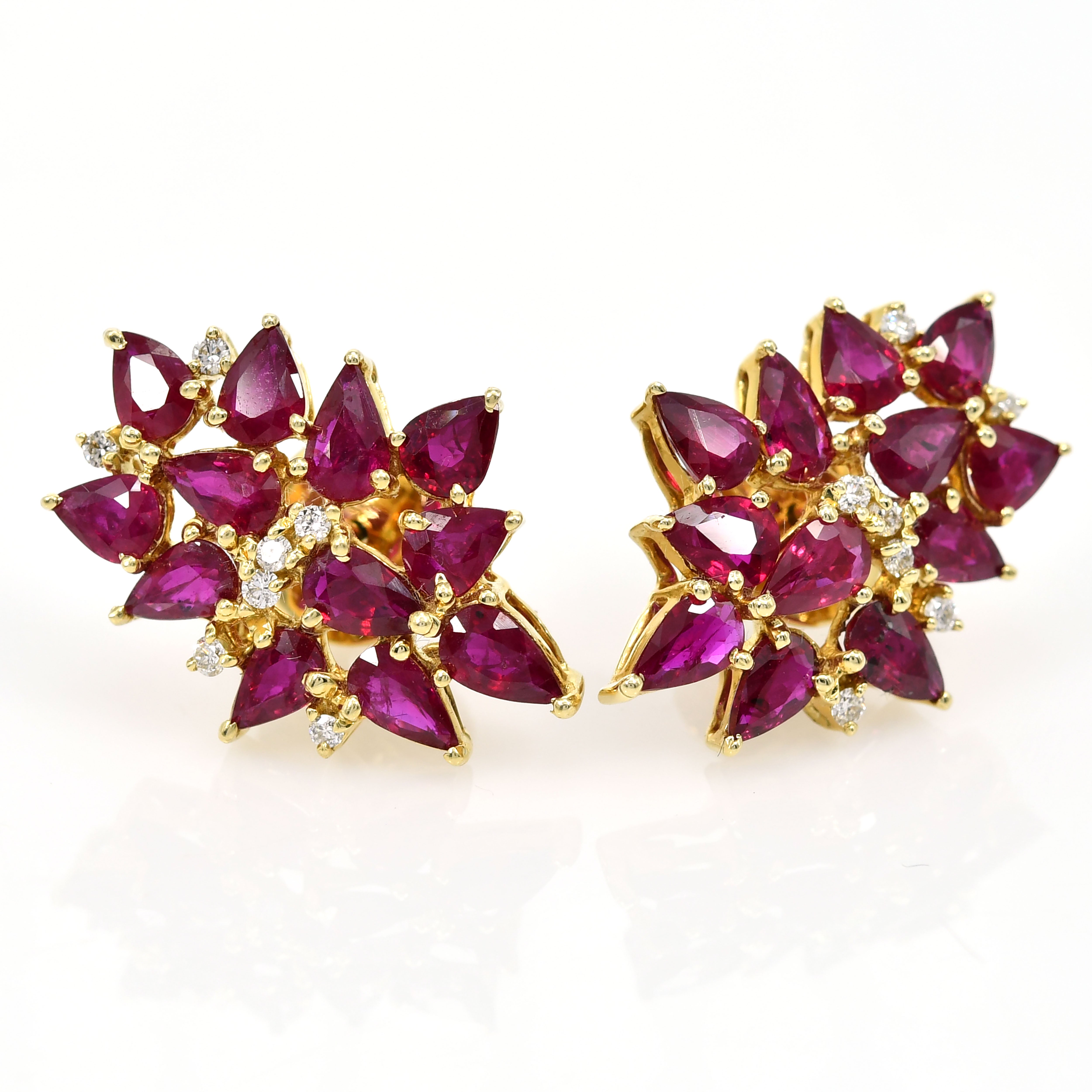 14k Yellow Gold Ruby & Diamond Stud Earrings