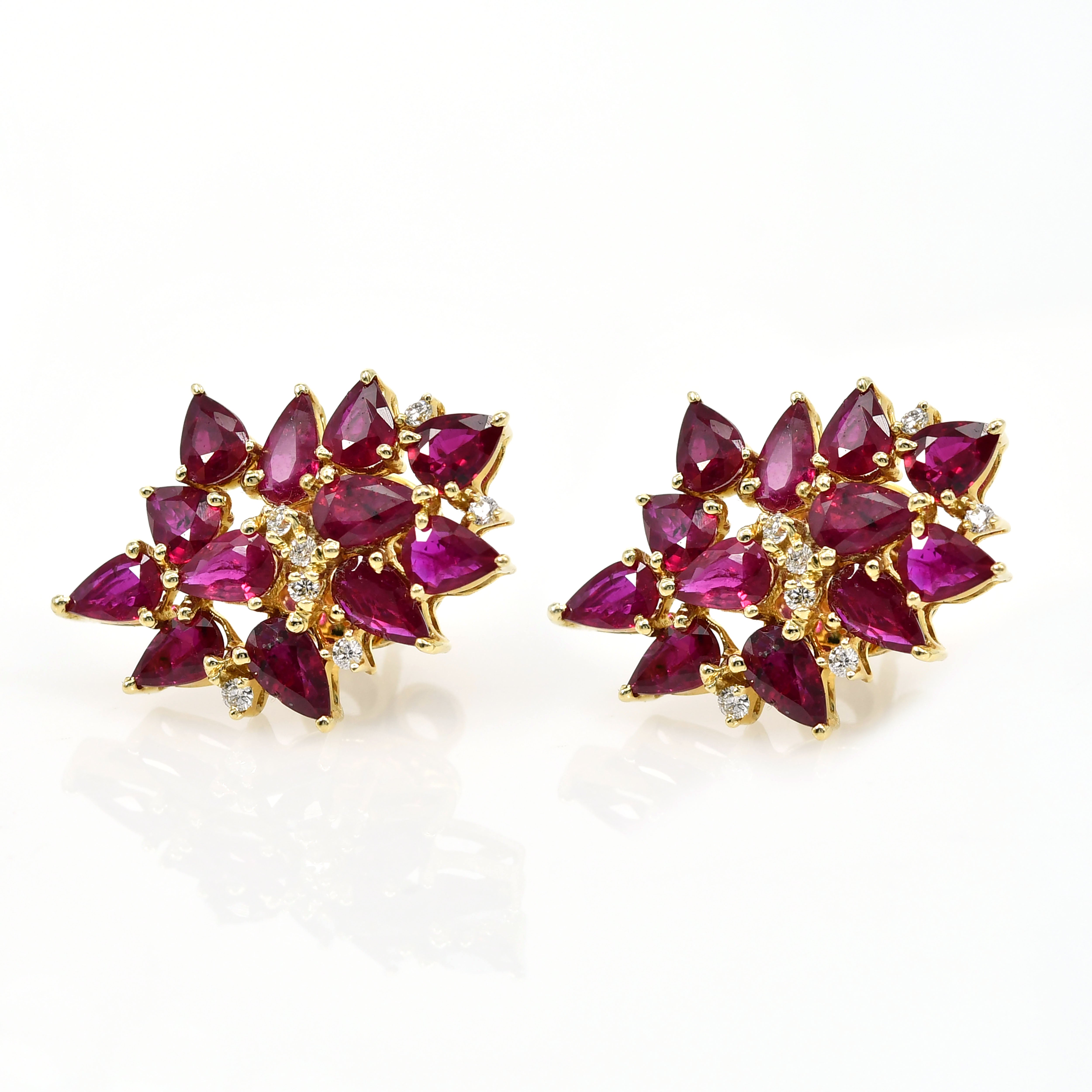 14k Yellow Gold Ruby & Diamond Stud Earrings