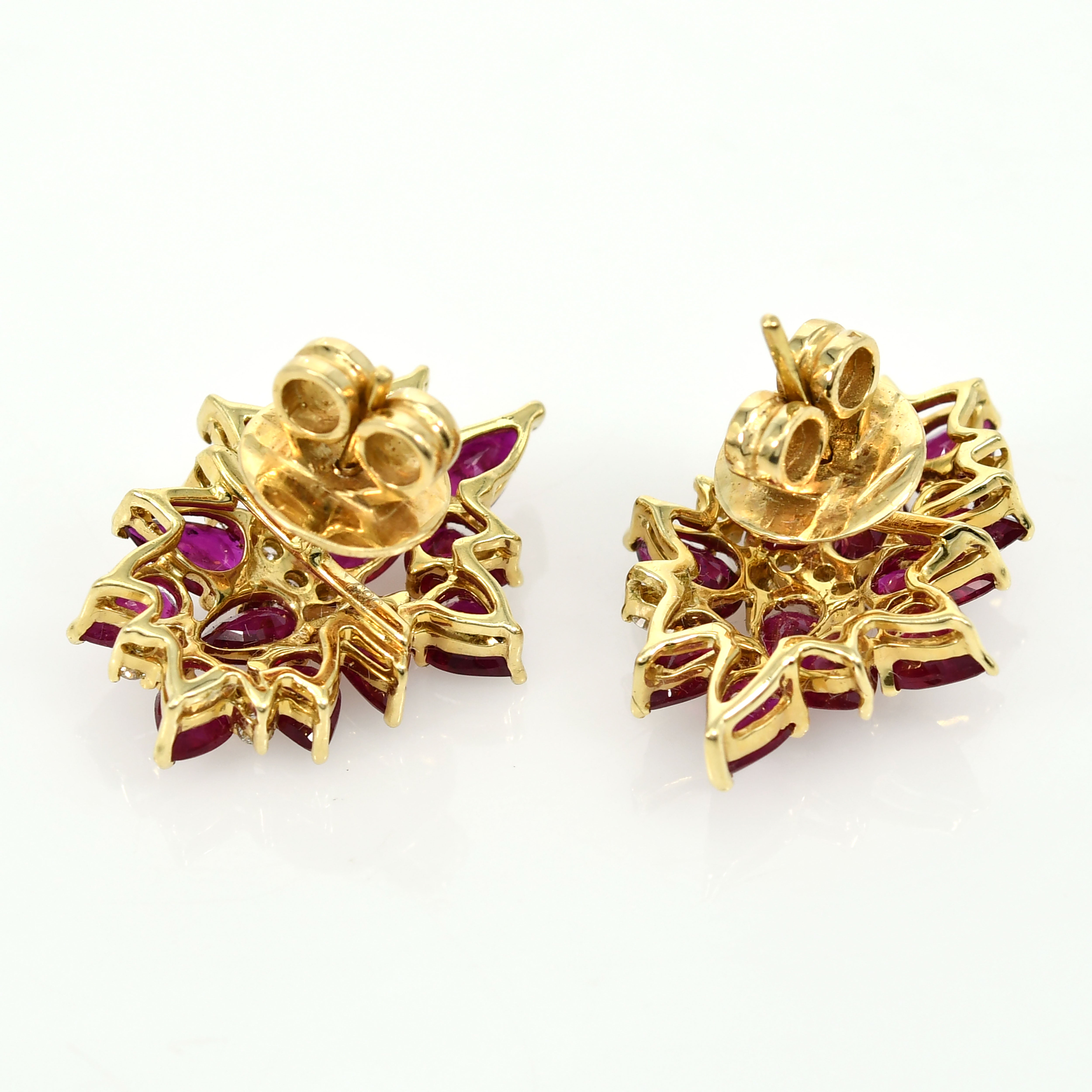 14k Yellow Gold Ruby & Diamond Stud Earrings