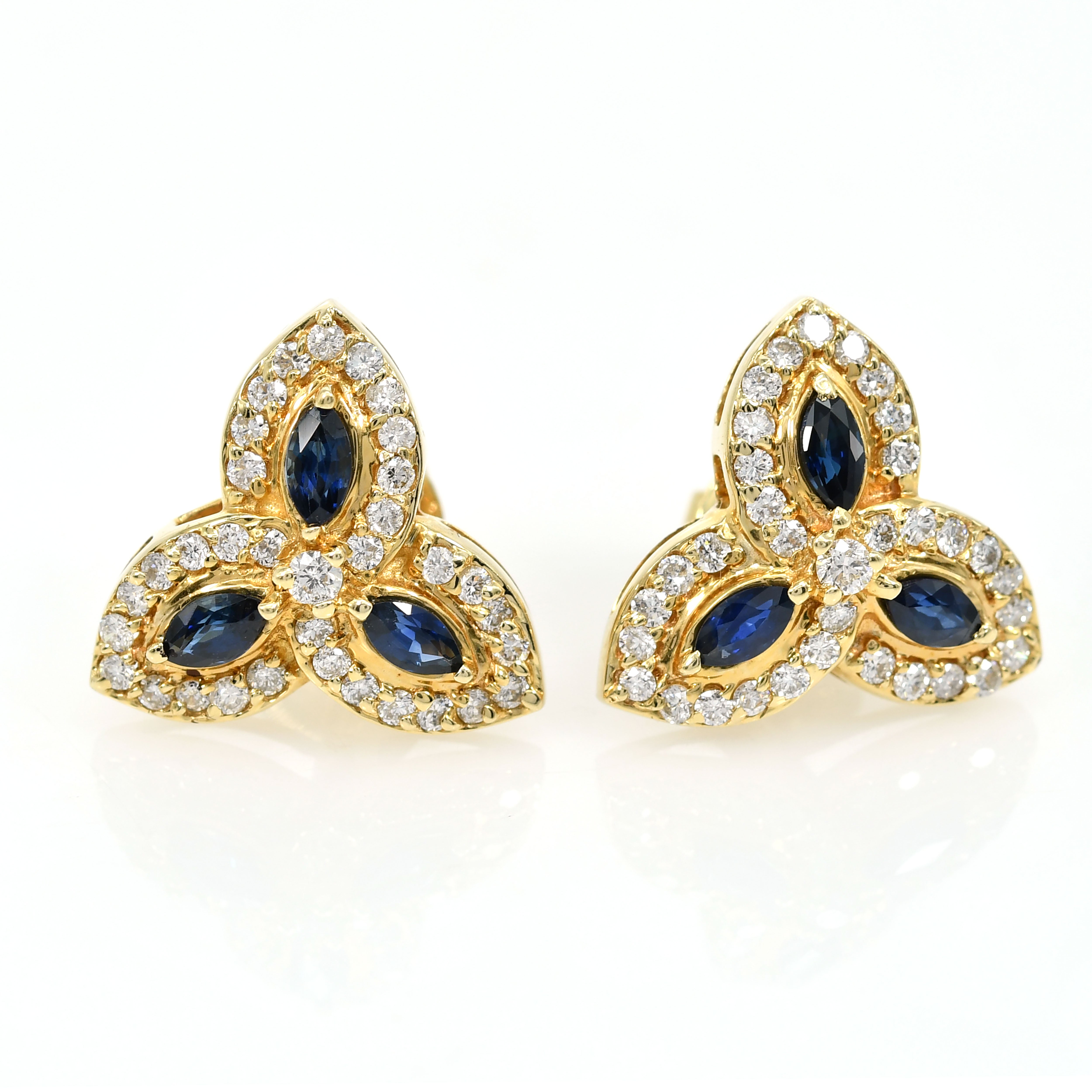 14k Yellow Gold Sapphire & Diamond Earrings