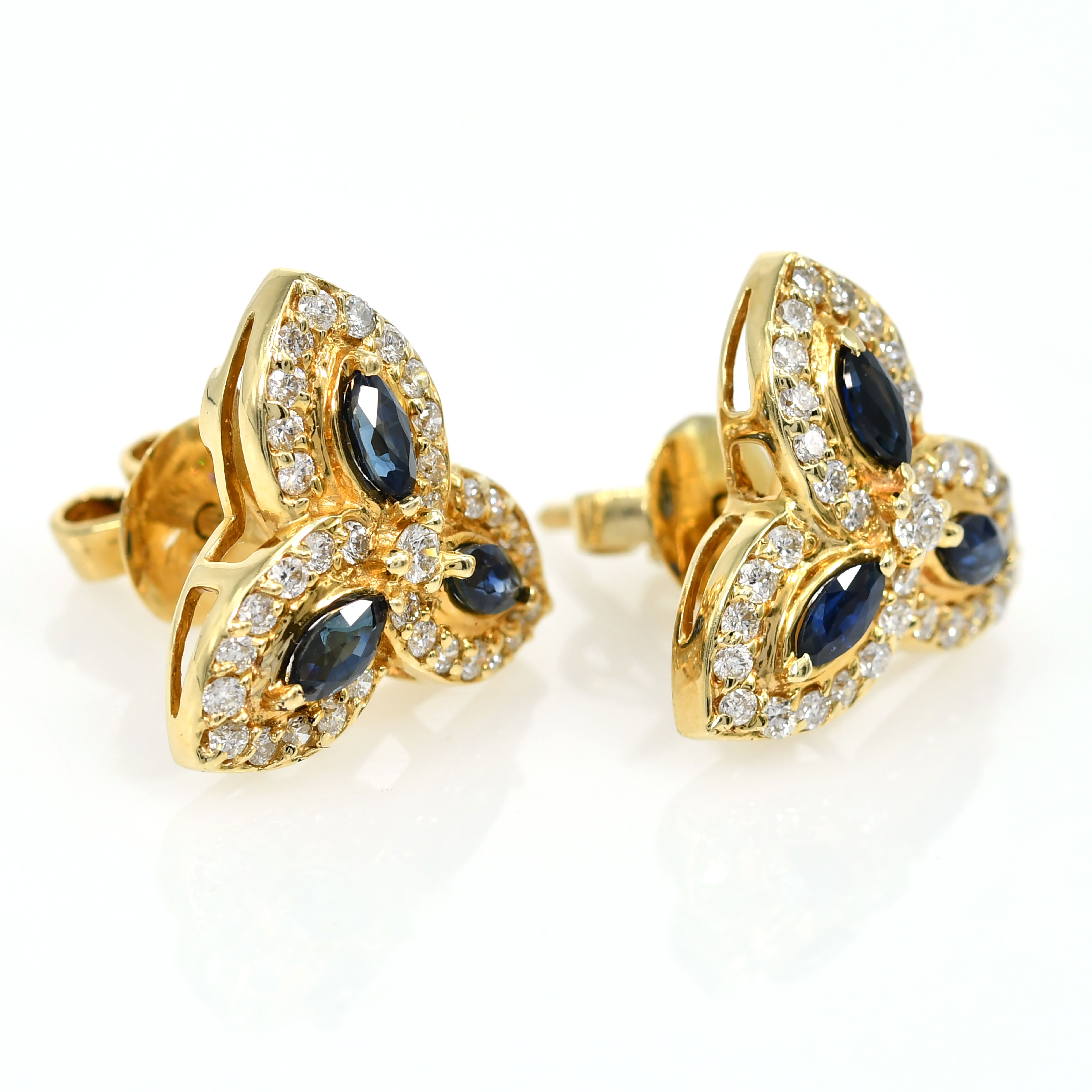 14k Yellow Gold Sapphire & Diamond Earrings