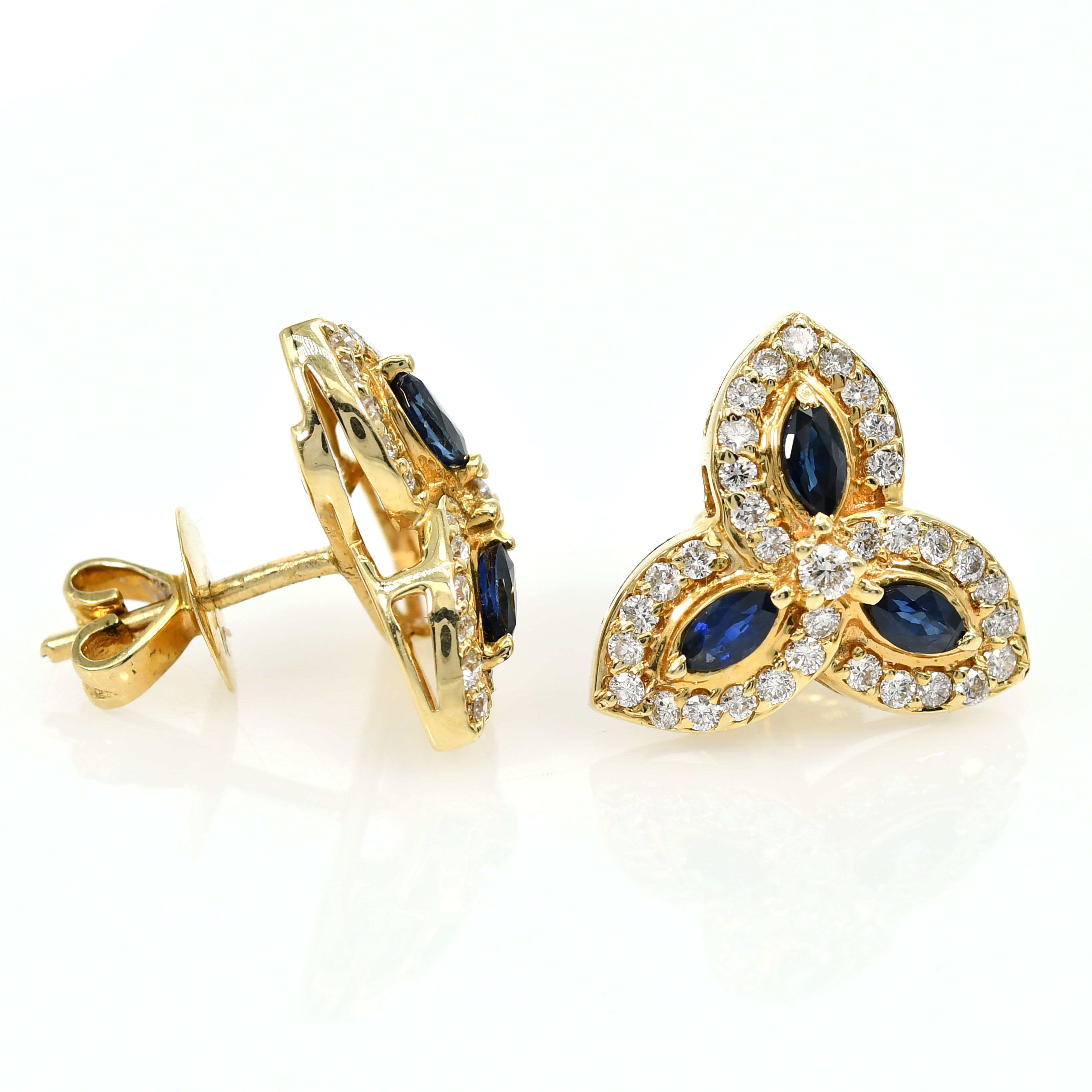 14k Yellow Gold Sapphire & Diamond Earrings