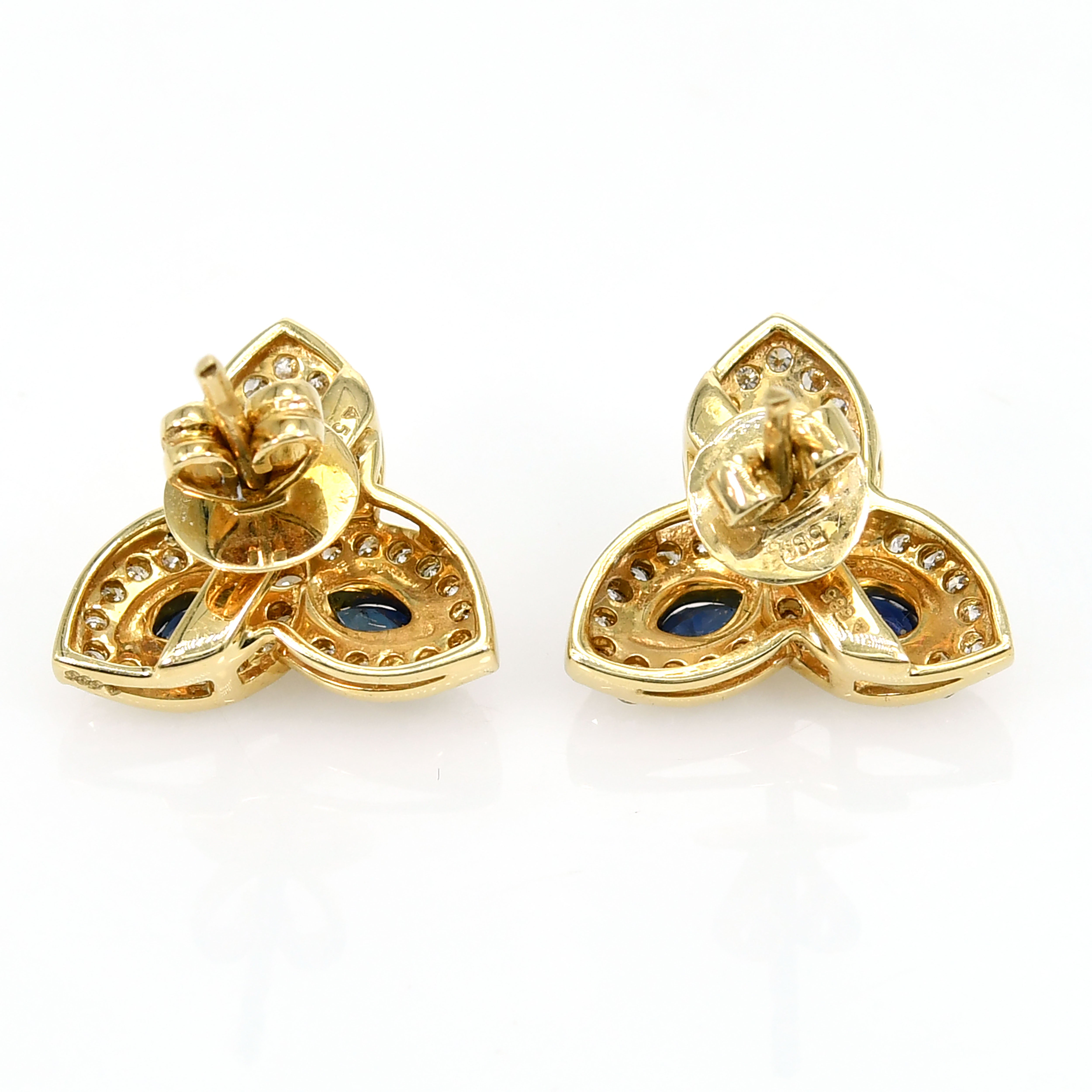 14k Yellow Gold Sapphire & Diamond Earrings