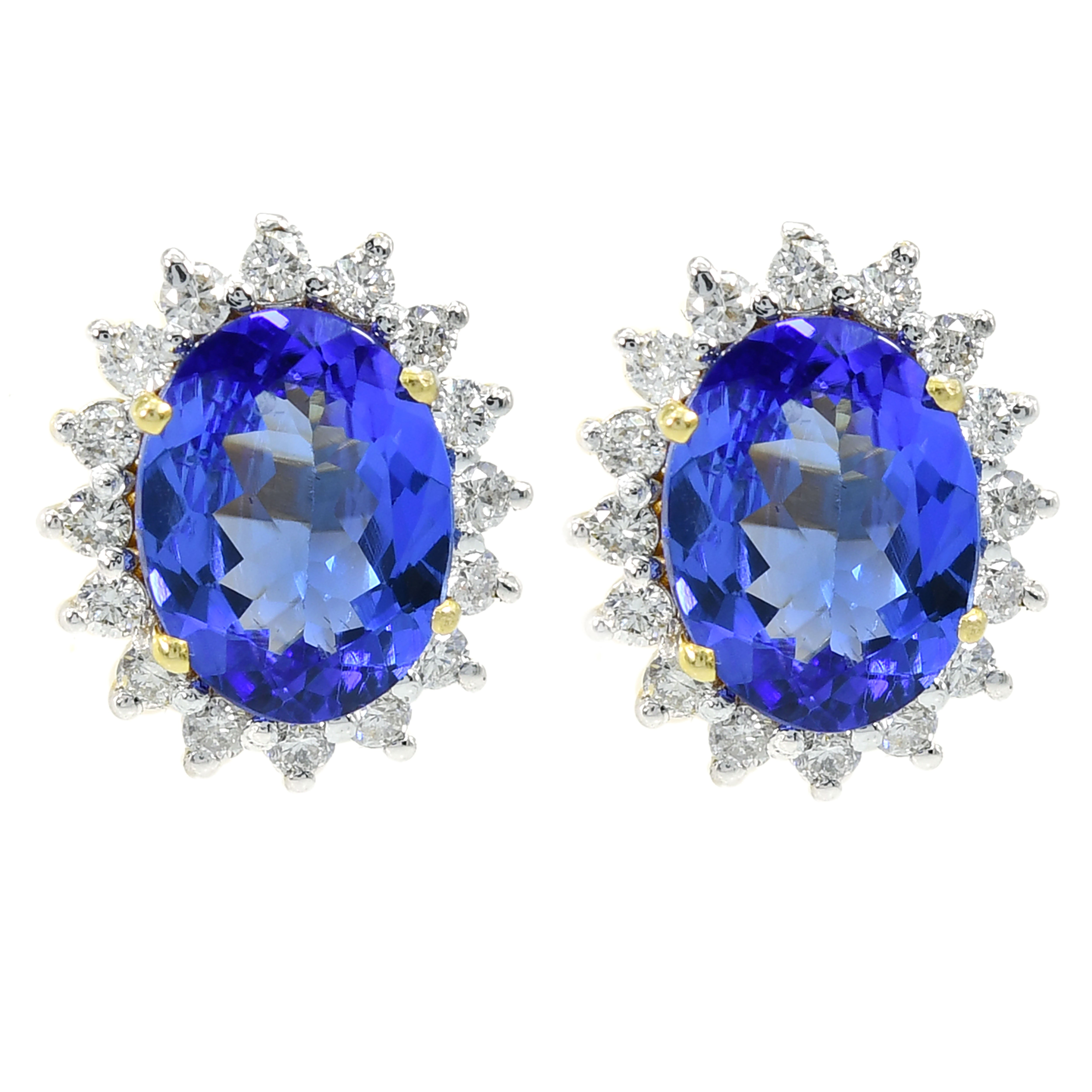 14k Yellow Gold Oval Tanzanite & Diamond Earrings