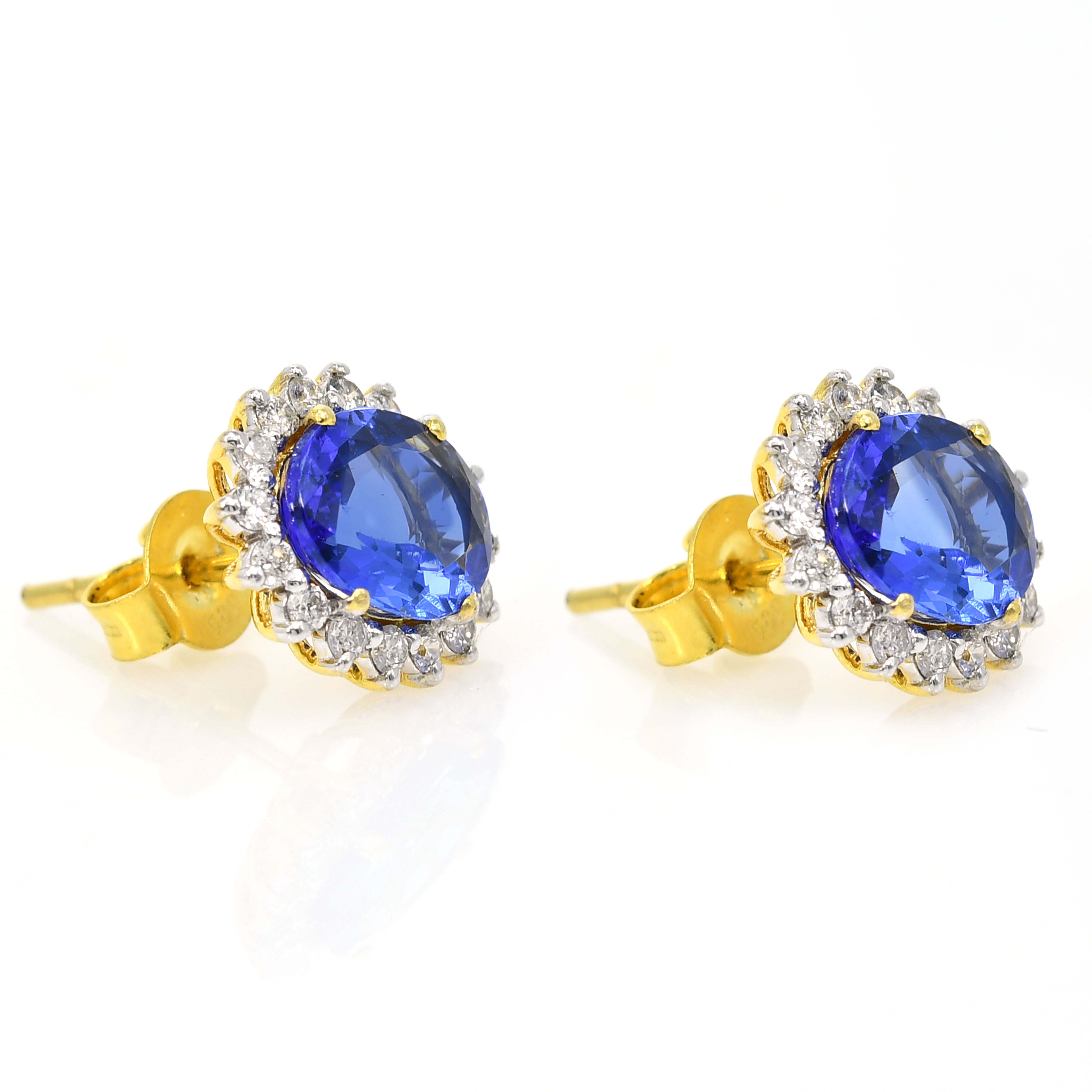 14k Yellow Gold Oval Tanzanite & Diamond Earrings