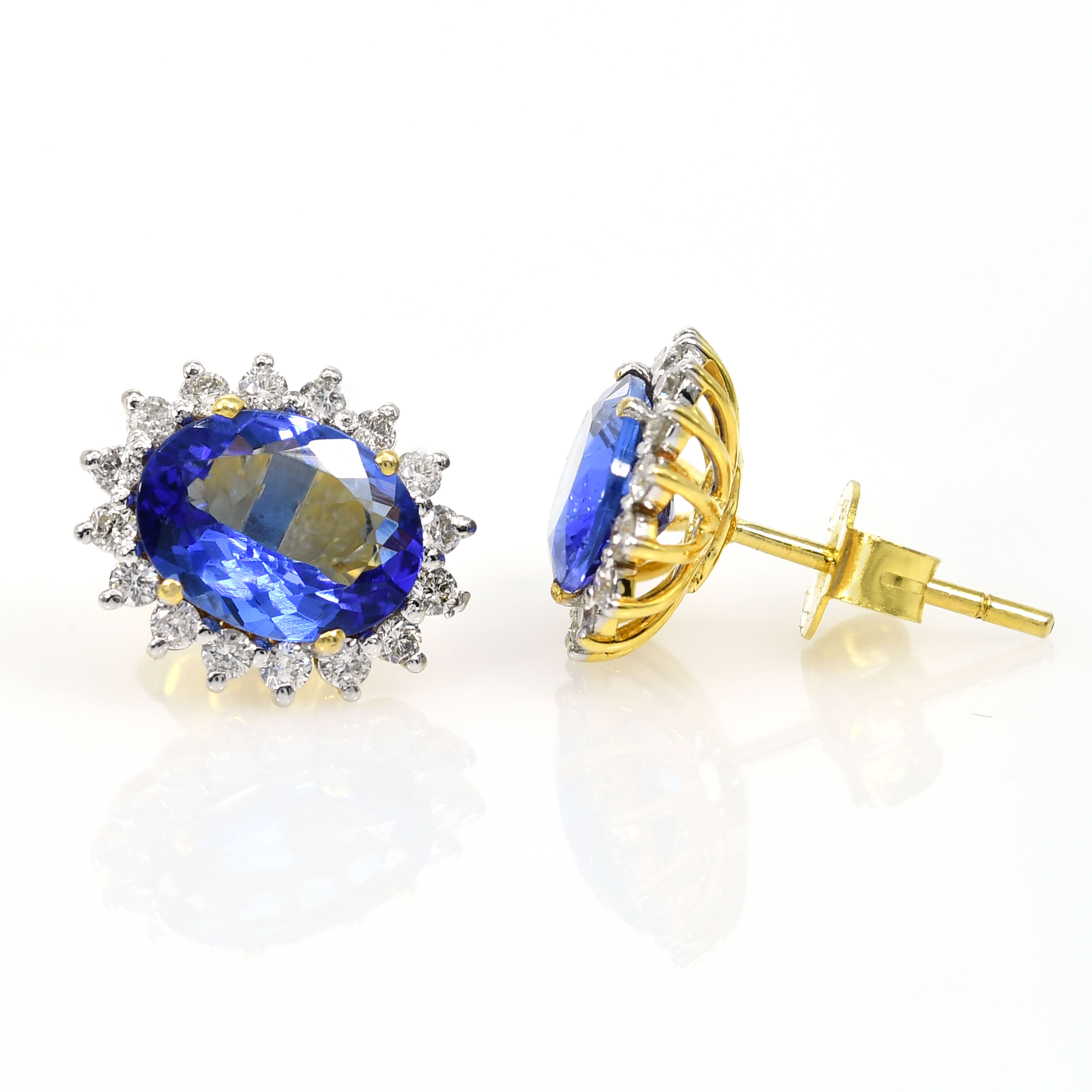14k Yellow Gold Oval Tanzanite & Diamond Earrings