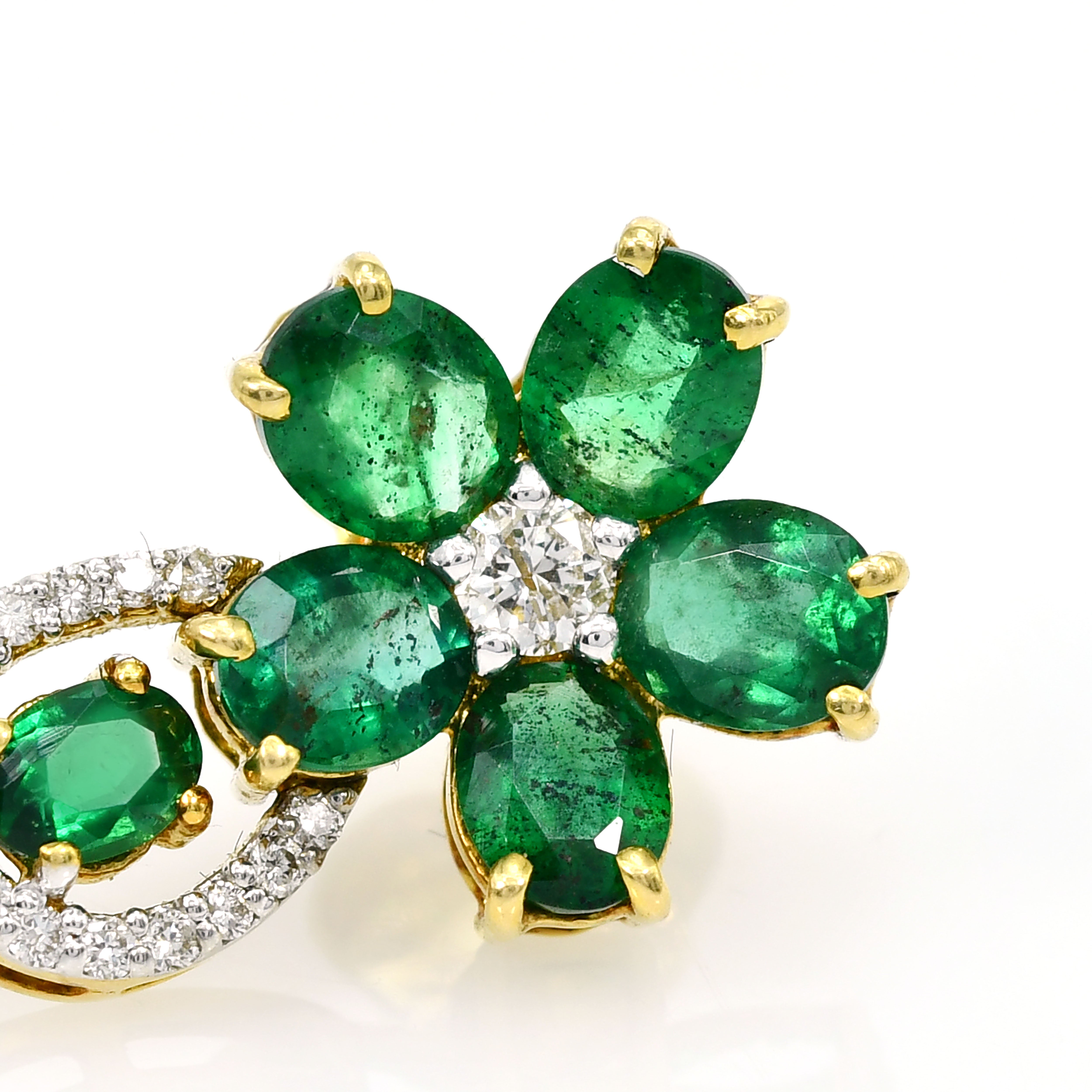18k Yellow Gold Oval Cut Emerald & Diamond Earrings