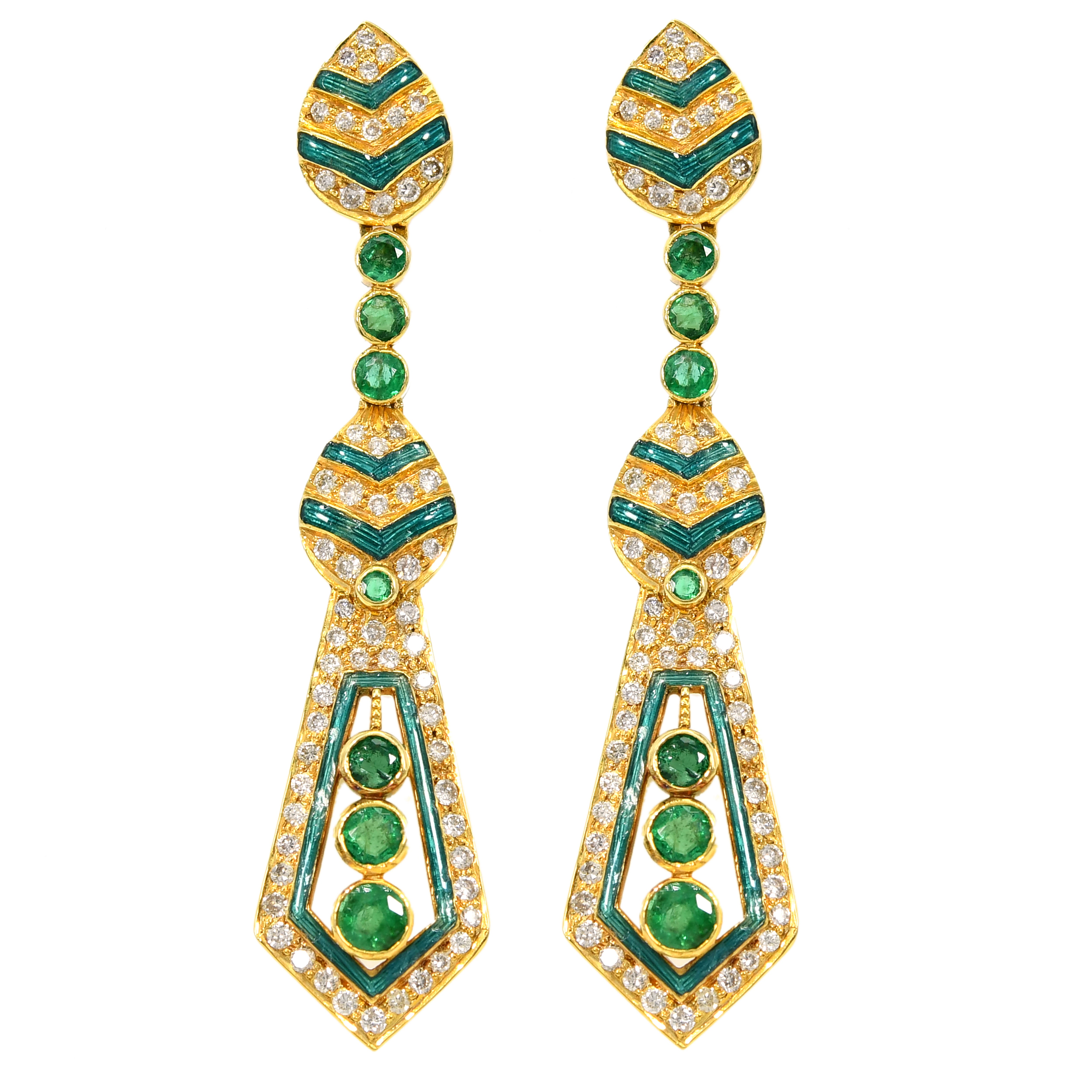 18k Yellow Gold Natural Emerald & Diamond Daily Wear Earrings