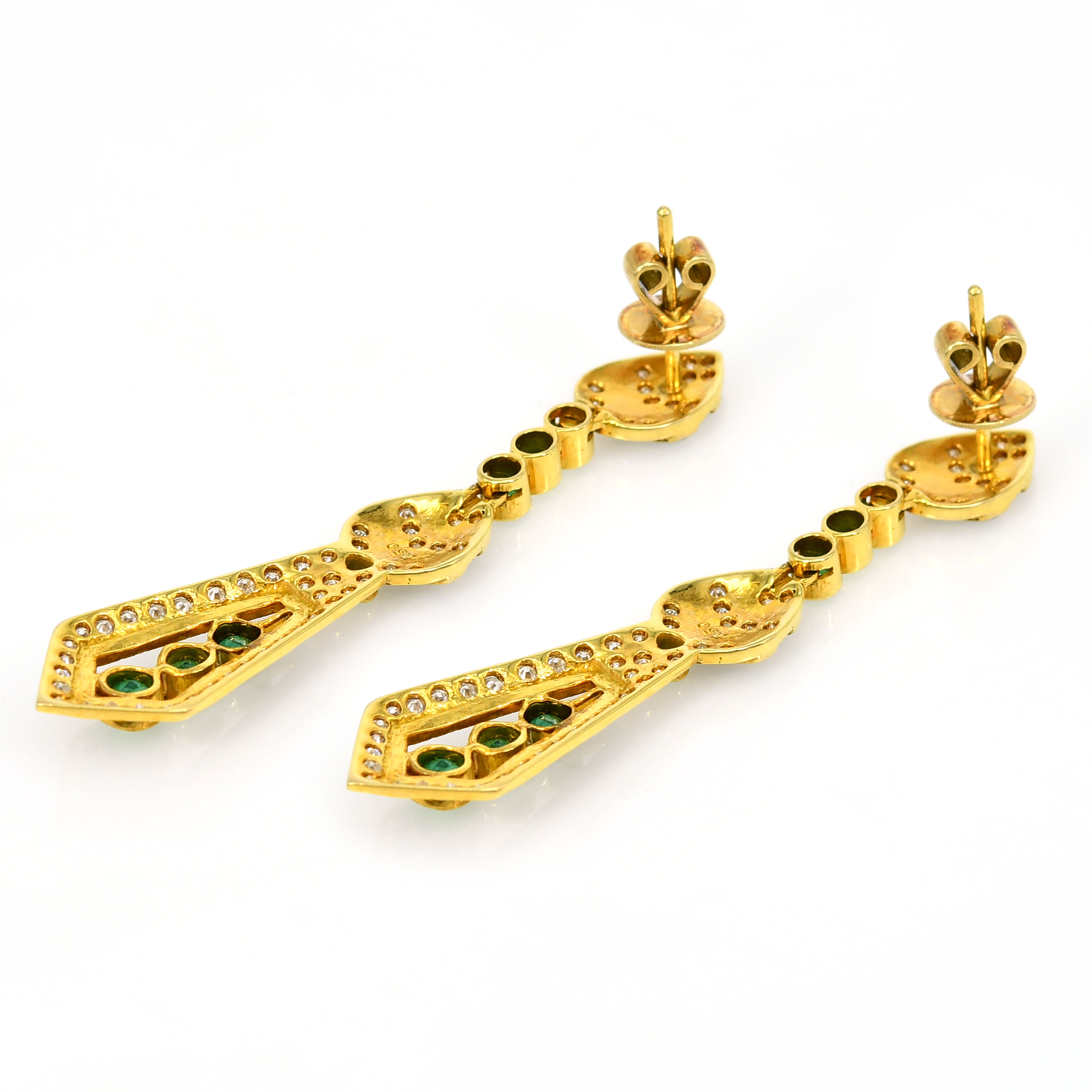 18k Yellow Gold Natural Emerald & Diamond Daily Wear Earrings