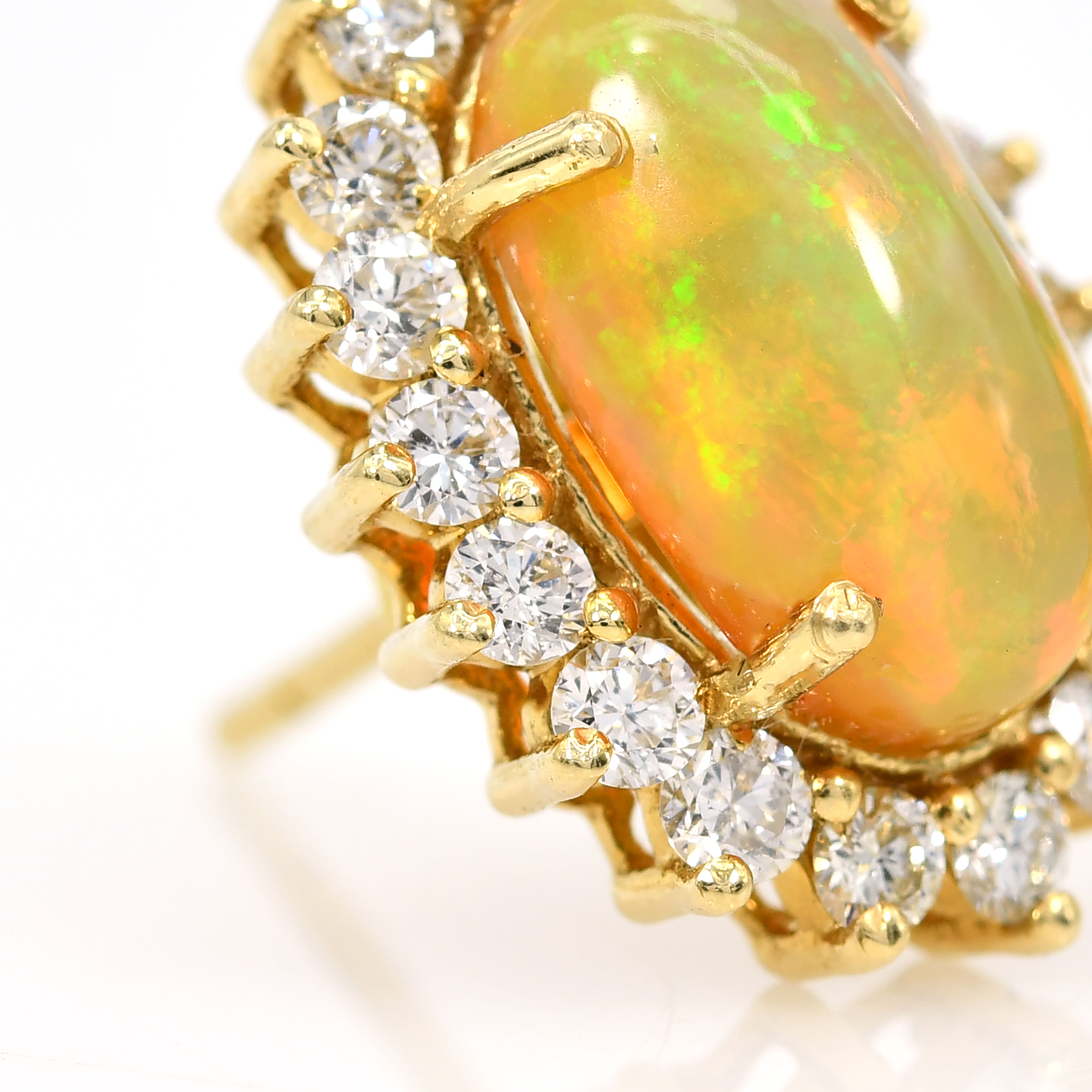 14k Yellow Gold Opal Studs with Diamond Cluster