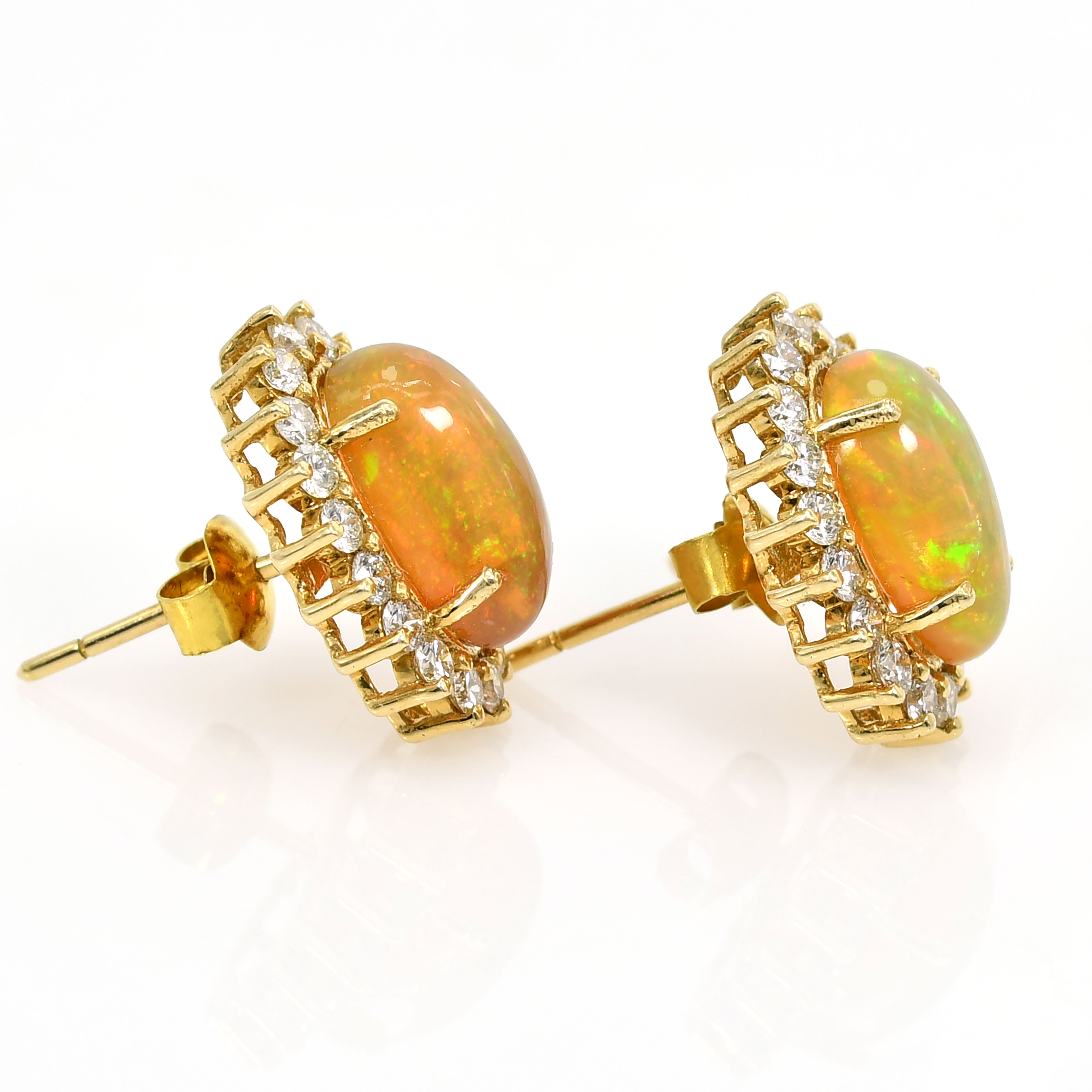 14k Yellow Gold Opal Studs with Diamond Cluster
