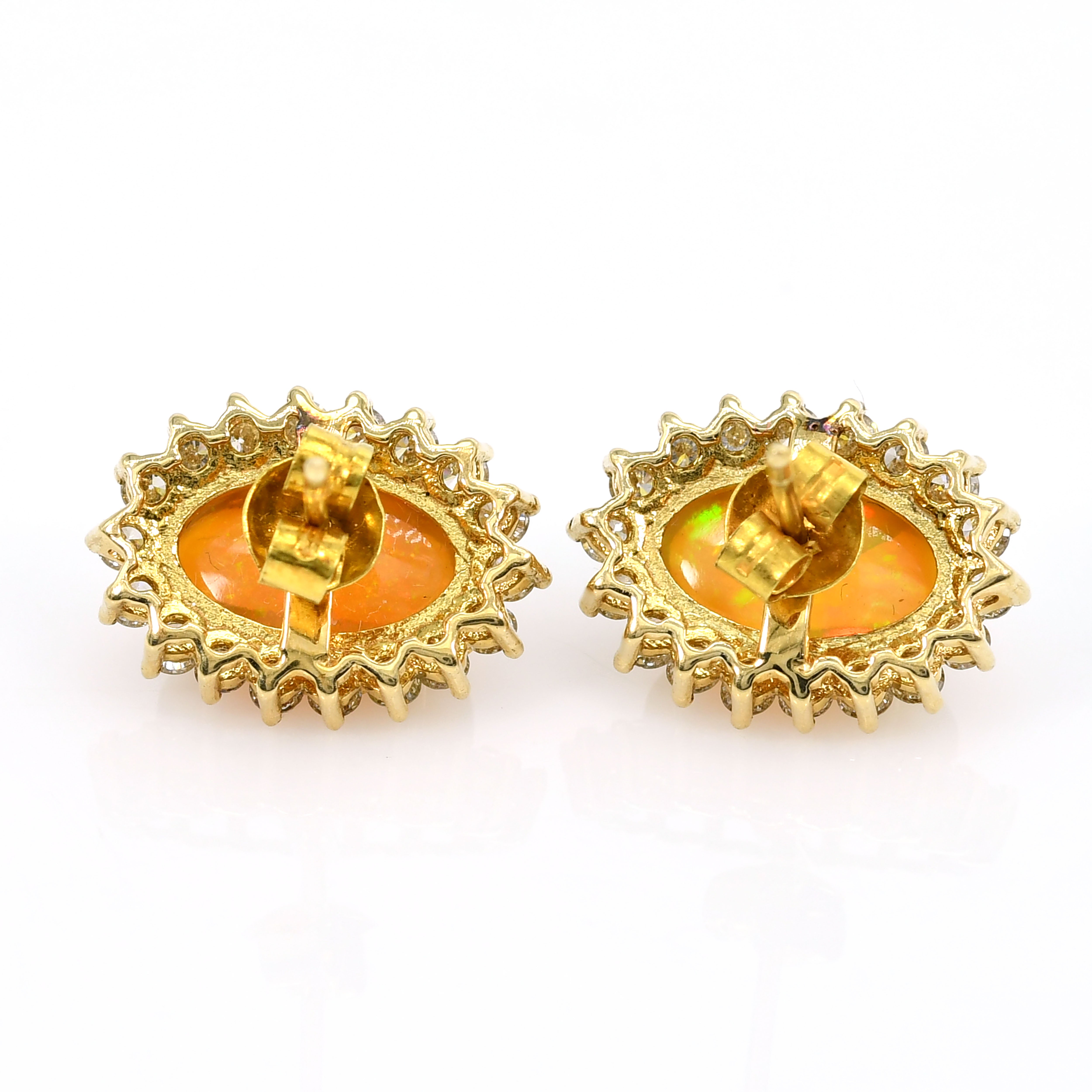 14k Yellow Gold Opal Studs with Diamond Cluster