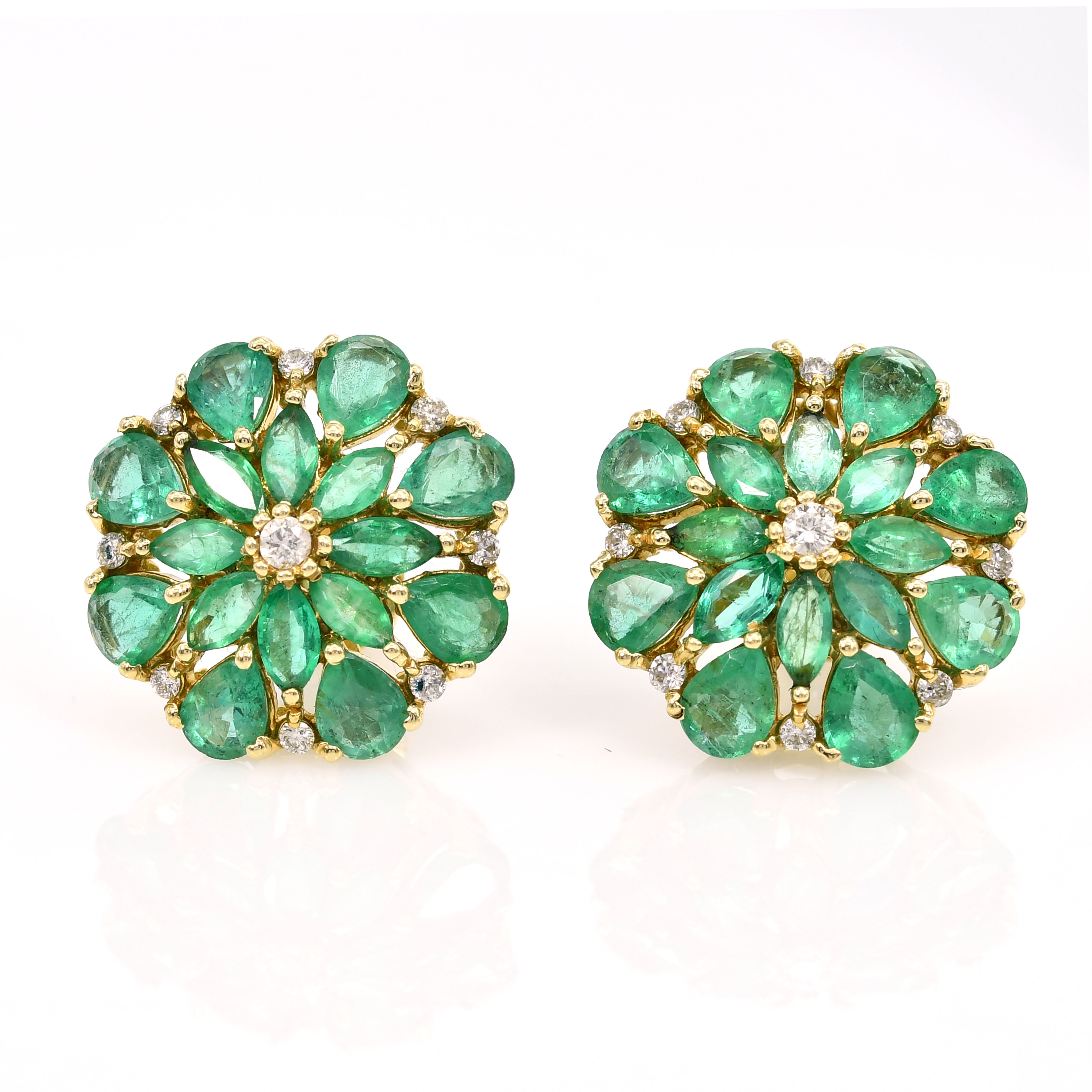 14k Yellow Gold Emerald & Diamond Pear Earrings