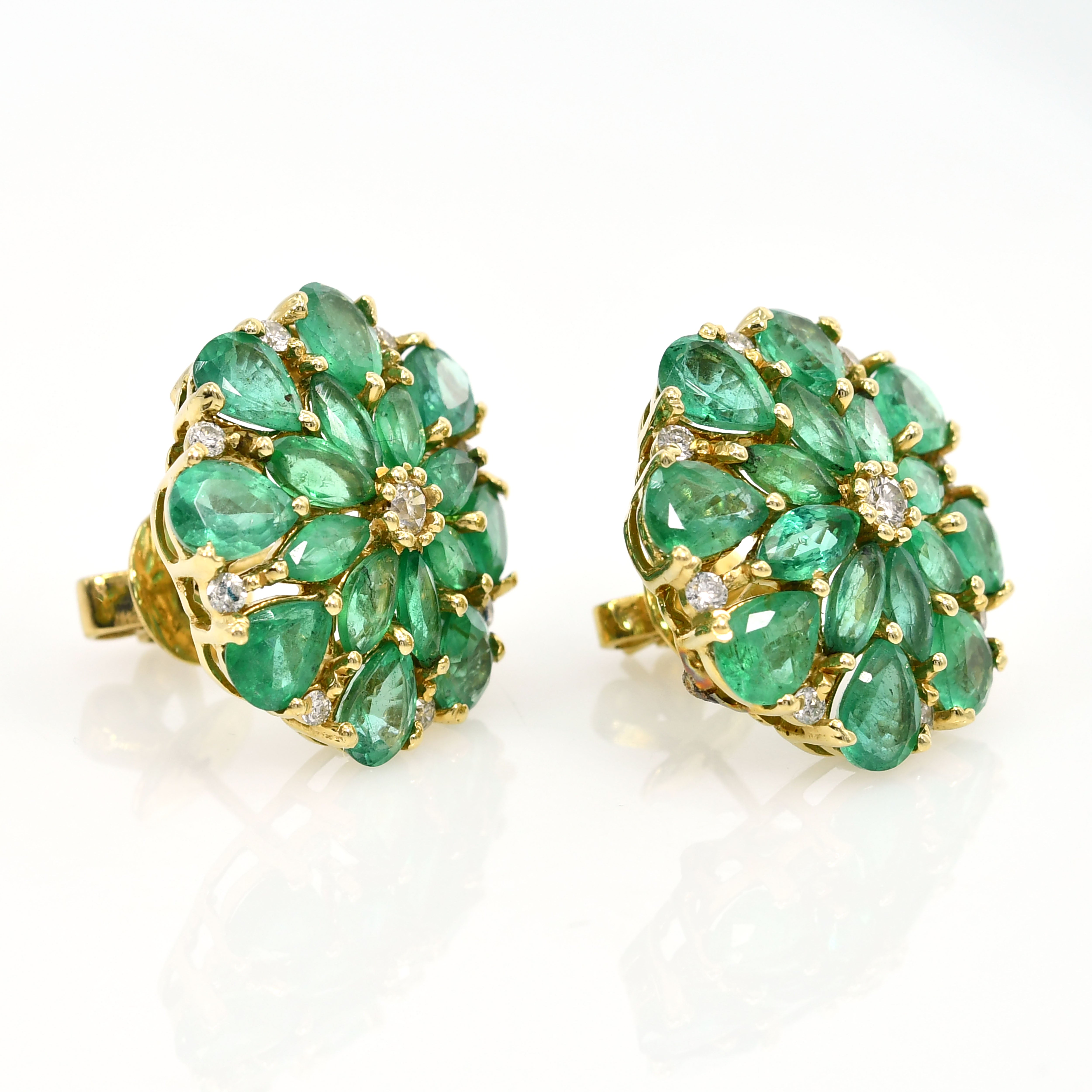 14k Yellow Gold Emerald & Diamond Pear Earrings