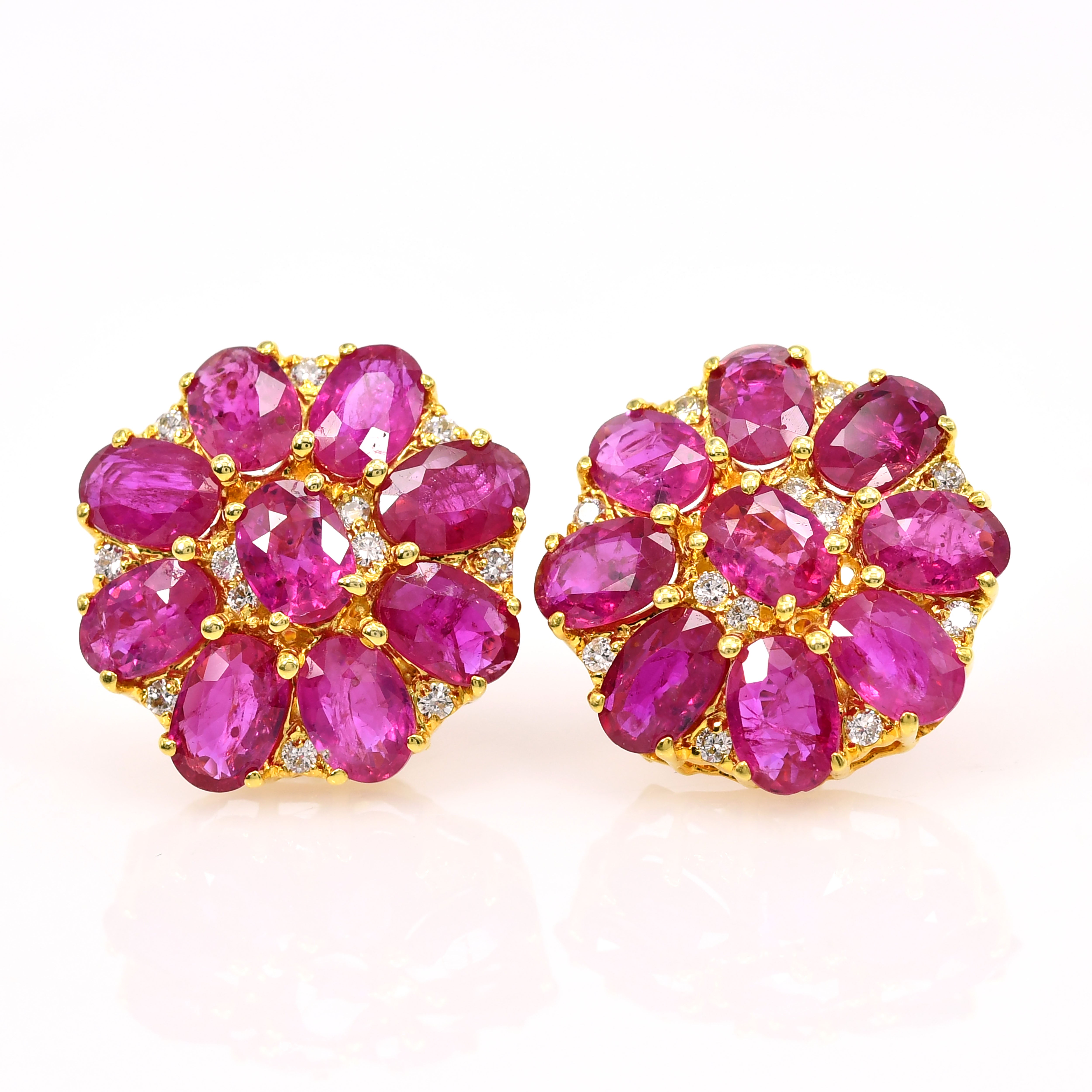 18k Yellow Gold Oval Ruby & Diamond Earrings