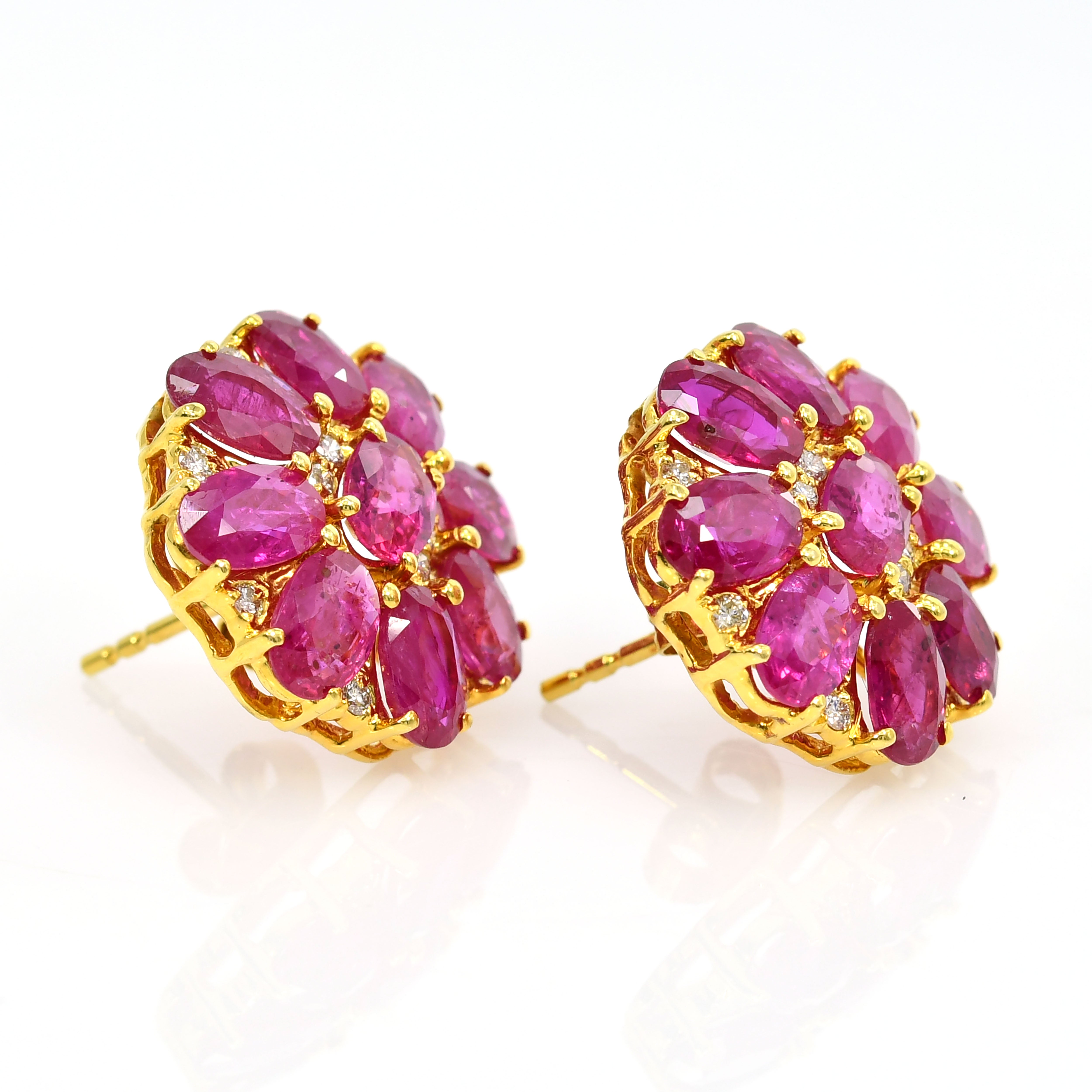 18k Yellow Gold Oval Ruby & Diamond Earrings