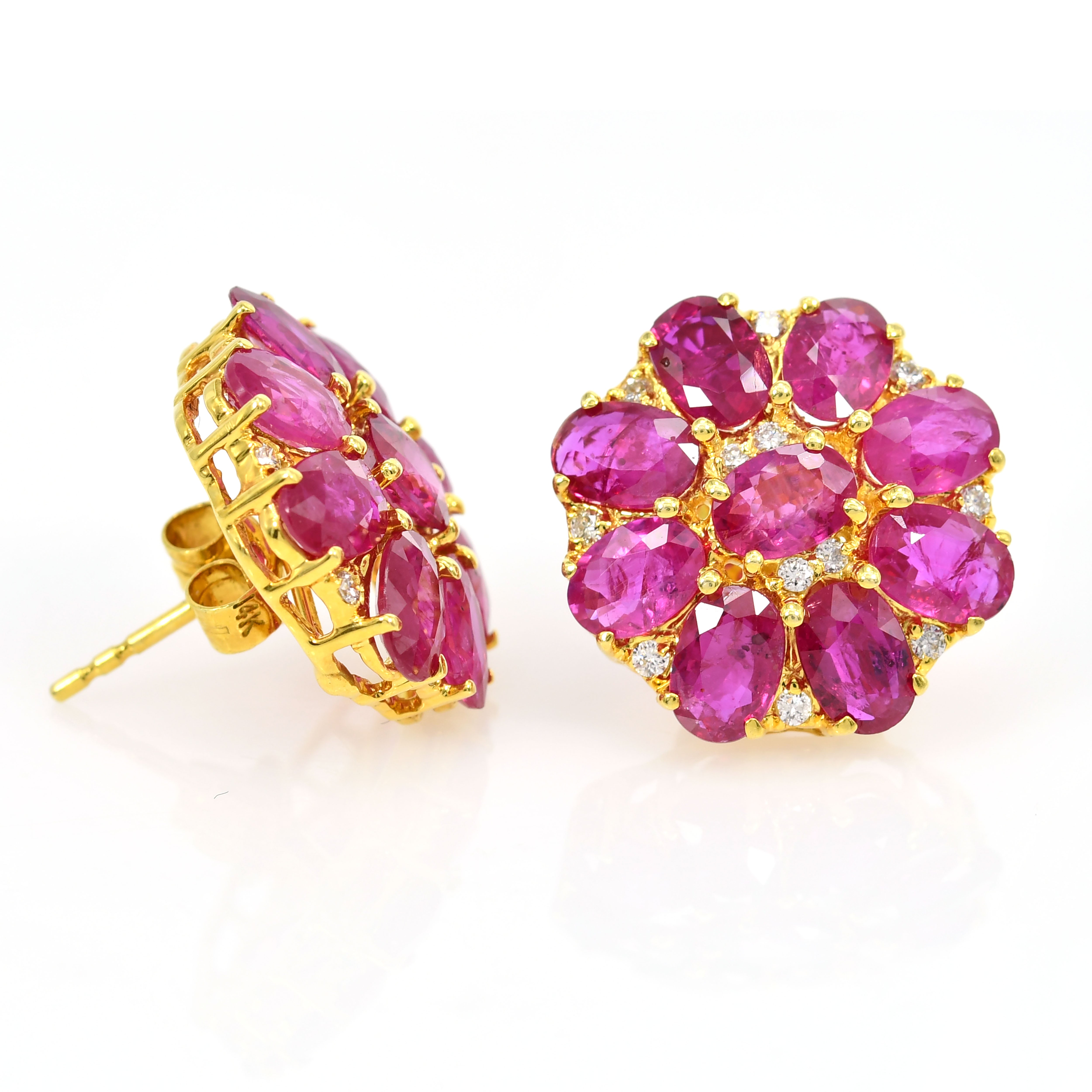 18k Yellow Gold Oval Ruby & Diamond Earrings