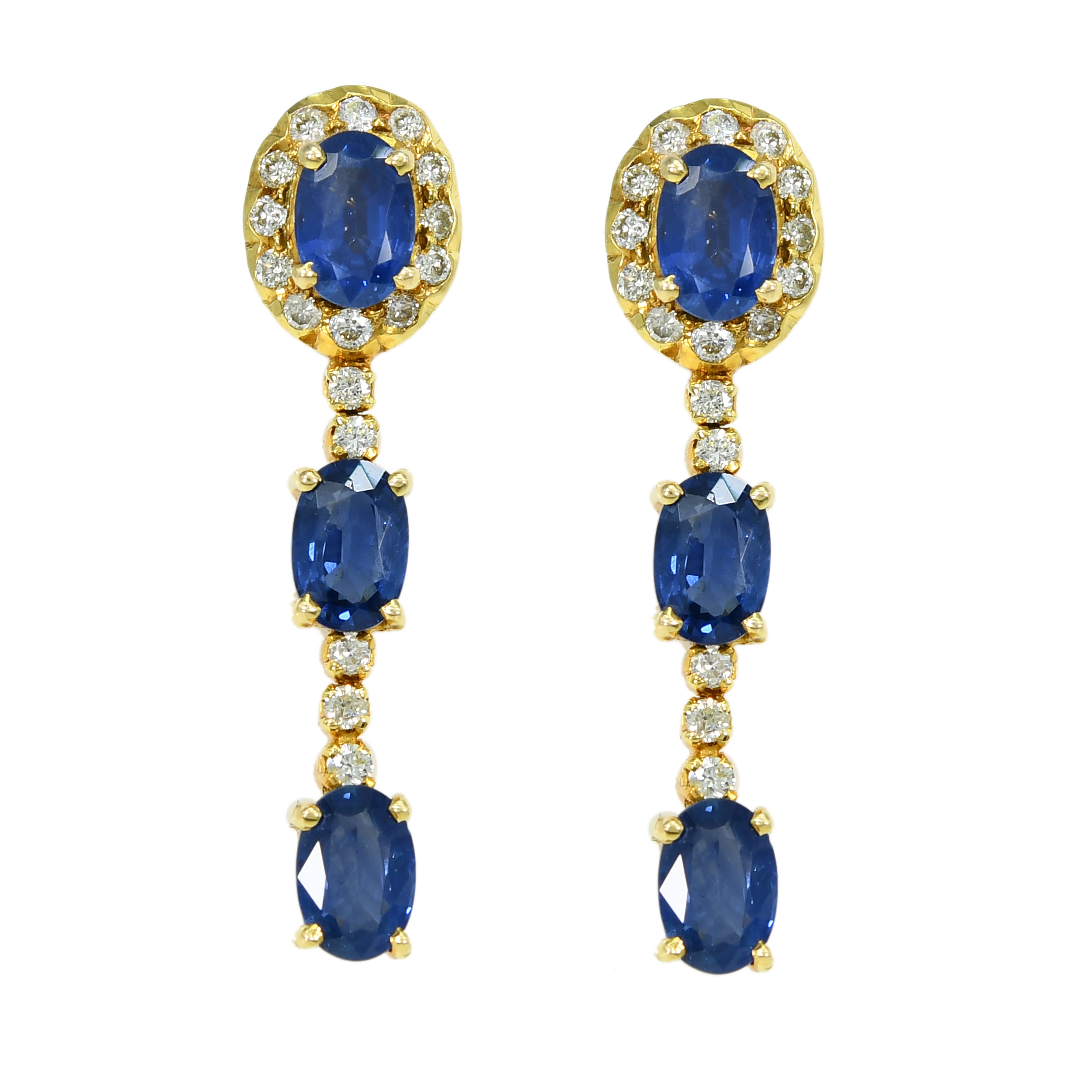18k White Gold 6.49ct Oval Blue Sapphire & Diamond Halo Earrings