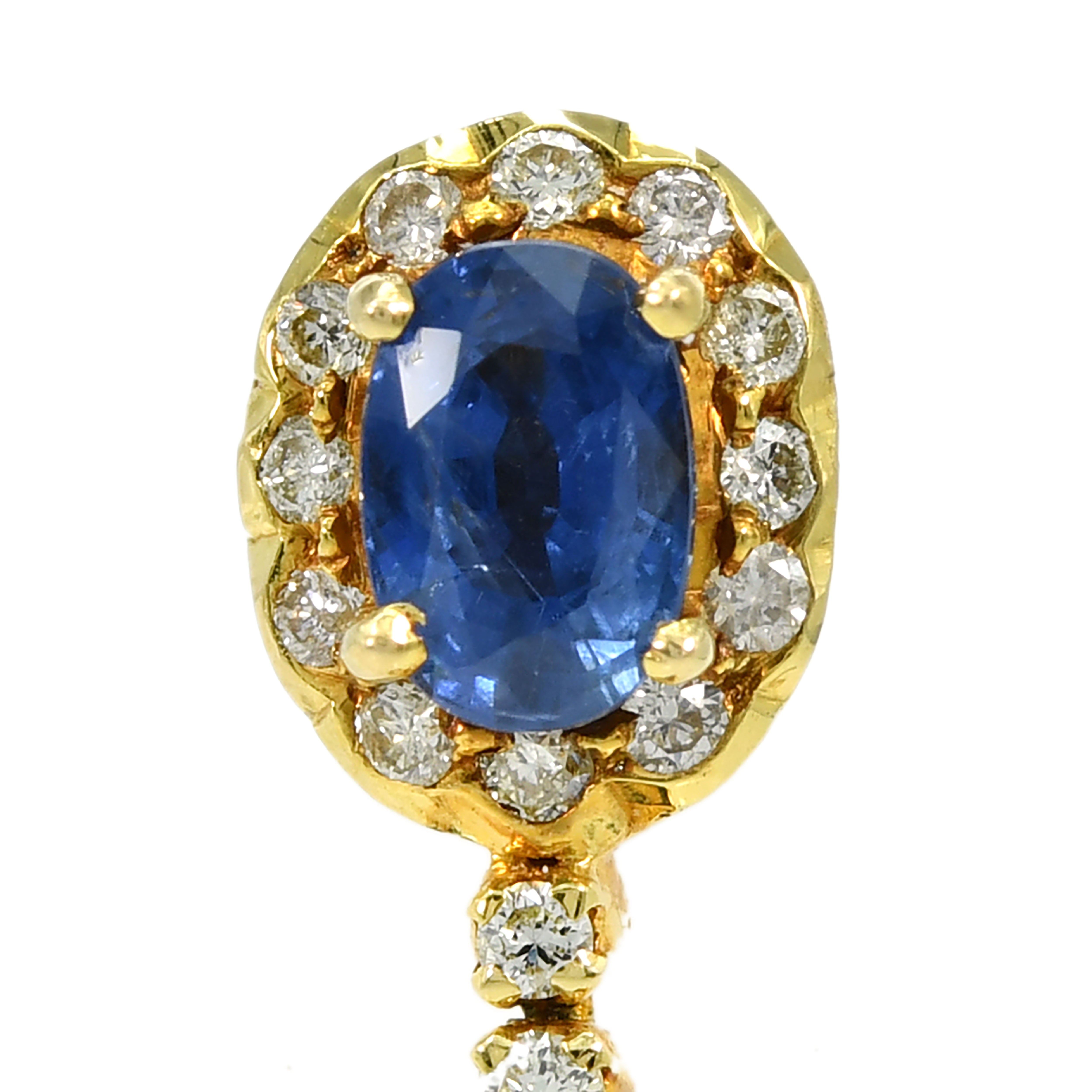 18k White Gold 6.49ct Oval Blue Sapphire & Diamond Halo Earrings