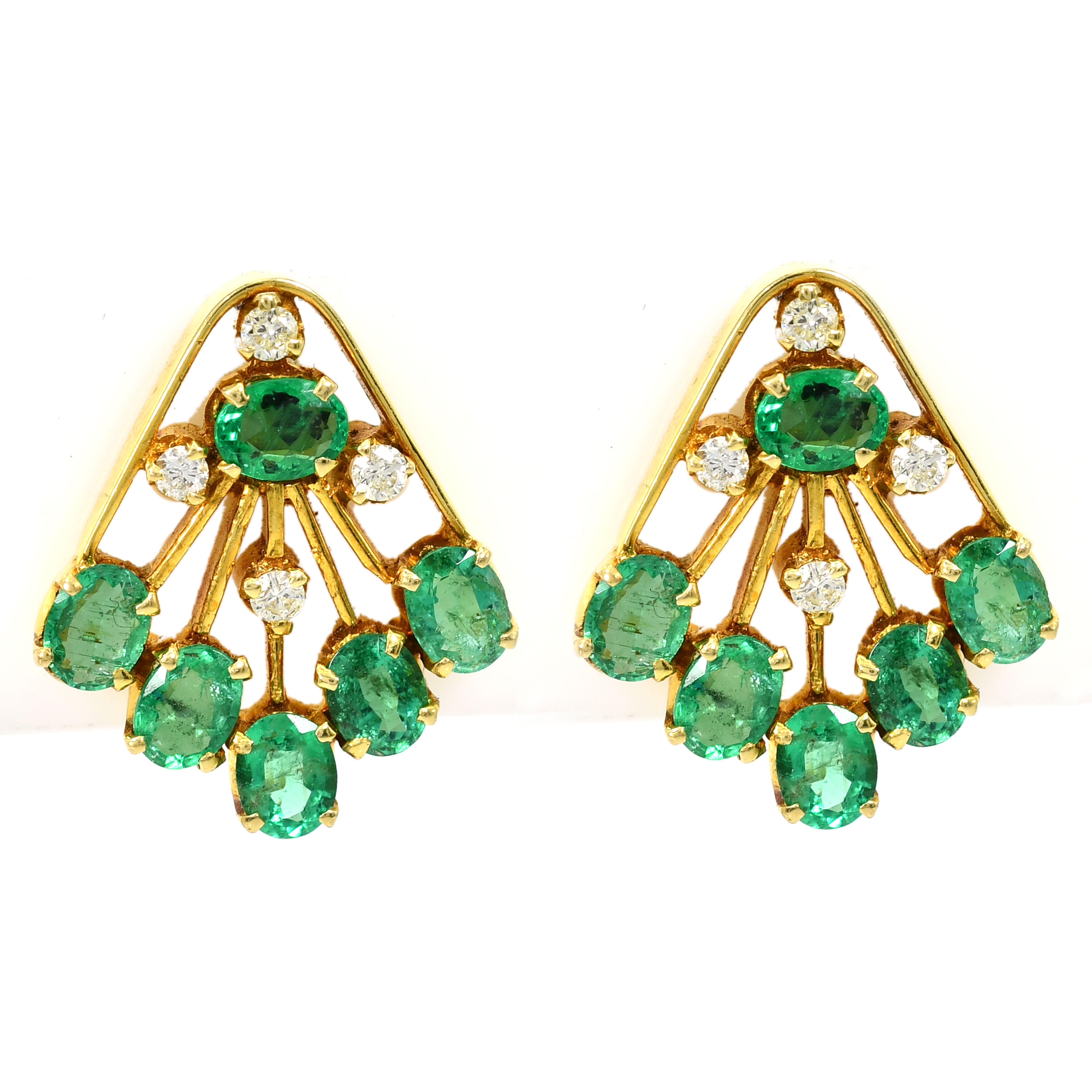14k Yellow Gold Emerald & Diamond Earrings