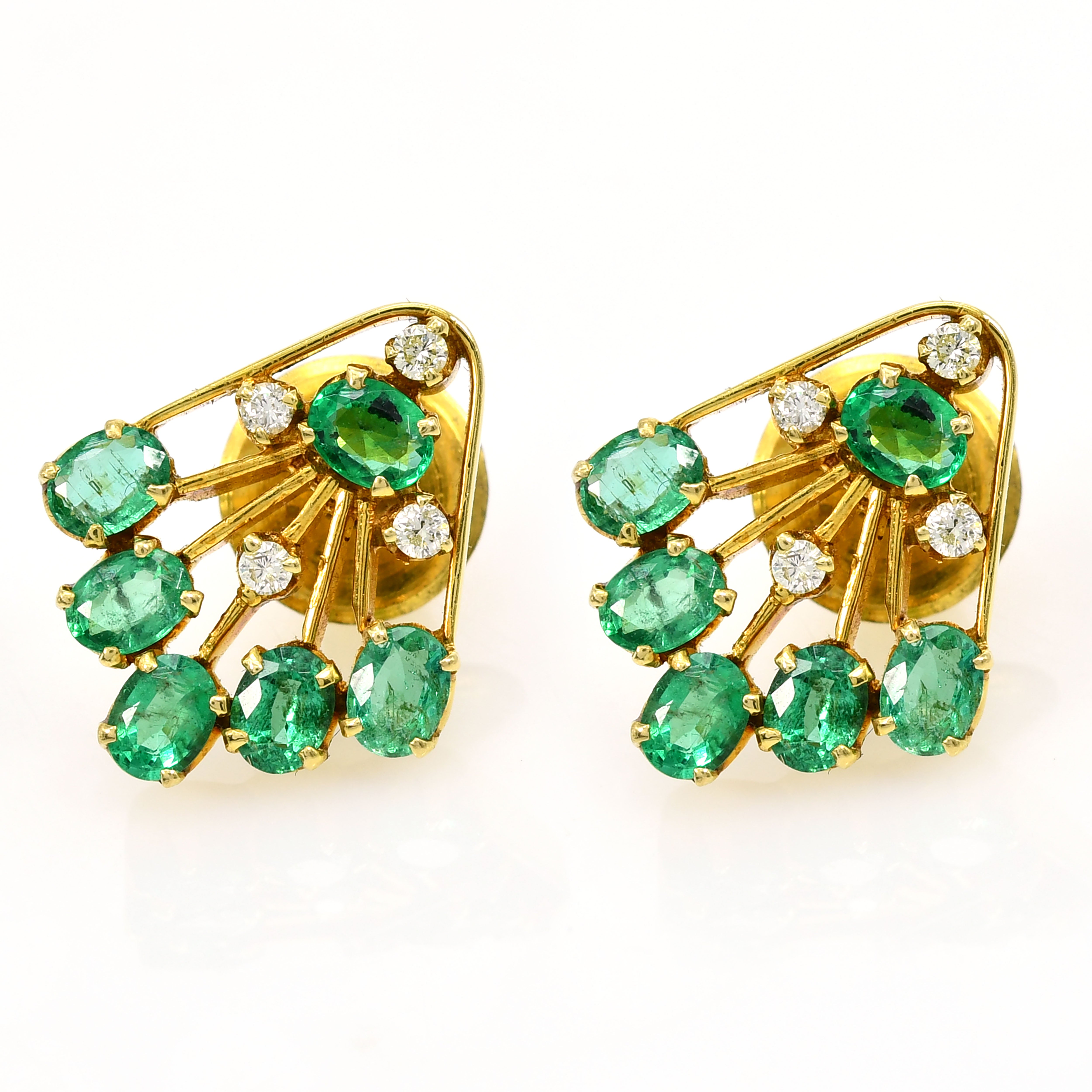 14k Yellow Gold Emerald & Diamond Earrings