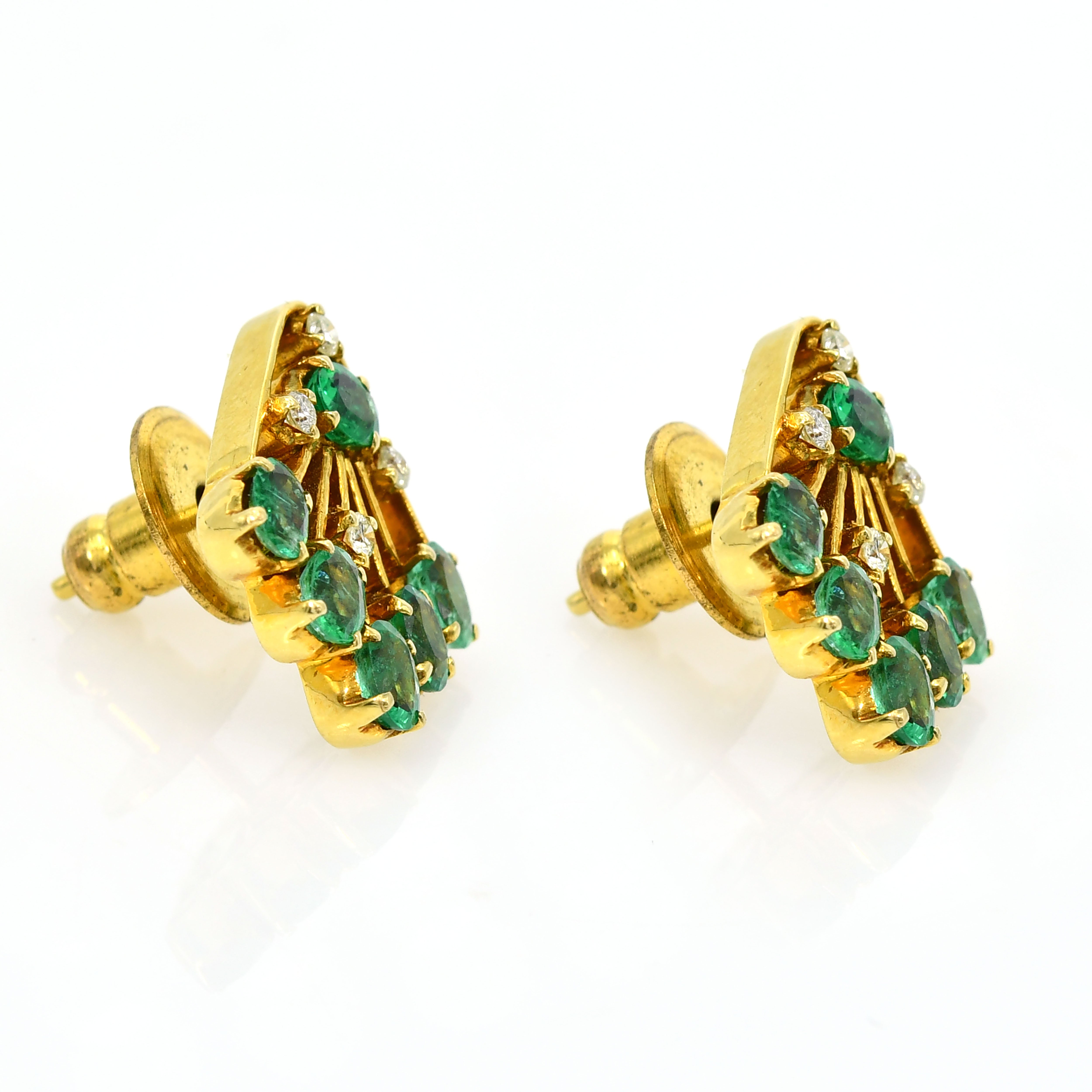 14k Yellow Gold Emerald & Diamond Earrings