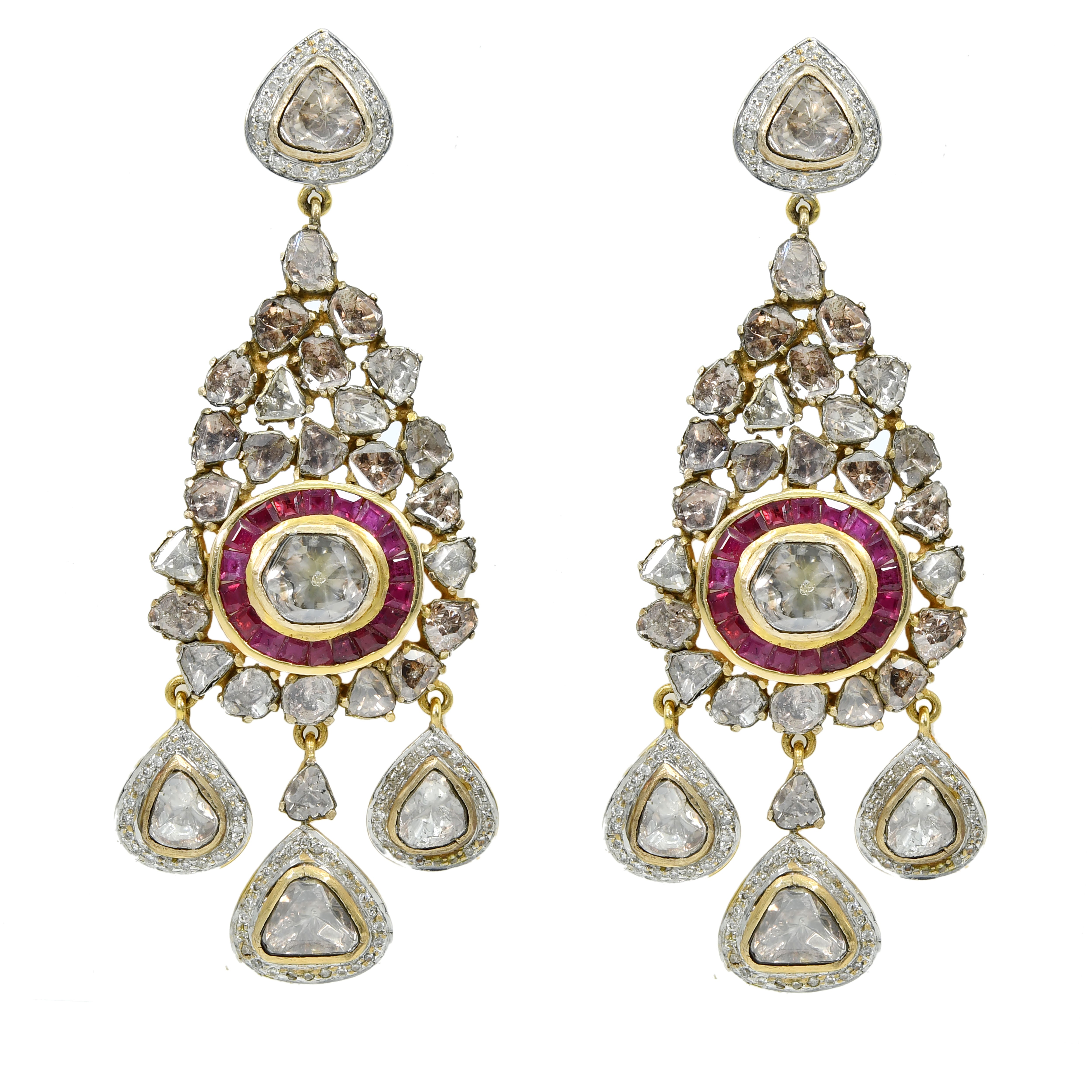 18k Yellow Gold Natural Emerald & Tapered Cut Diamond Earrings