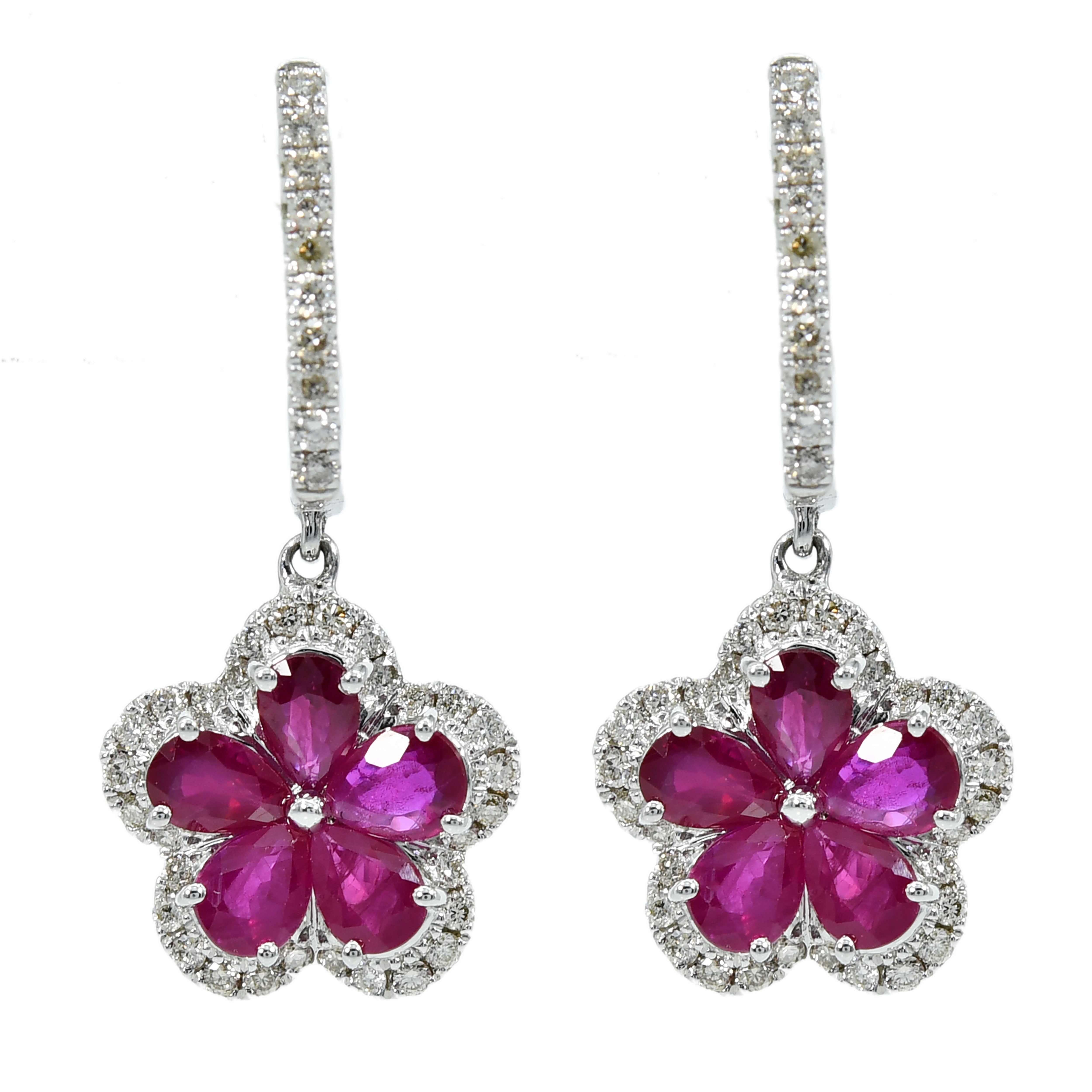 Halo Diamond Earrings, 18K Solid White Gold, Natural Ruby &amp; For Her, Oval Cut Gemstone Jewellery, Pink Studs