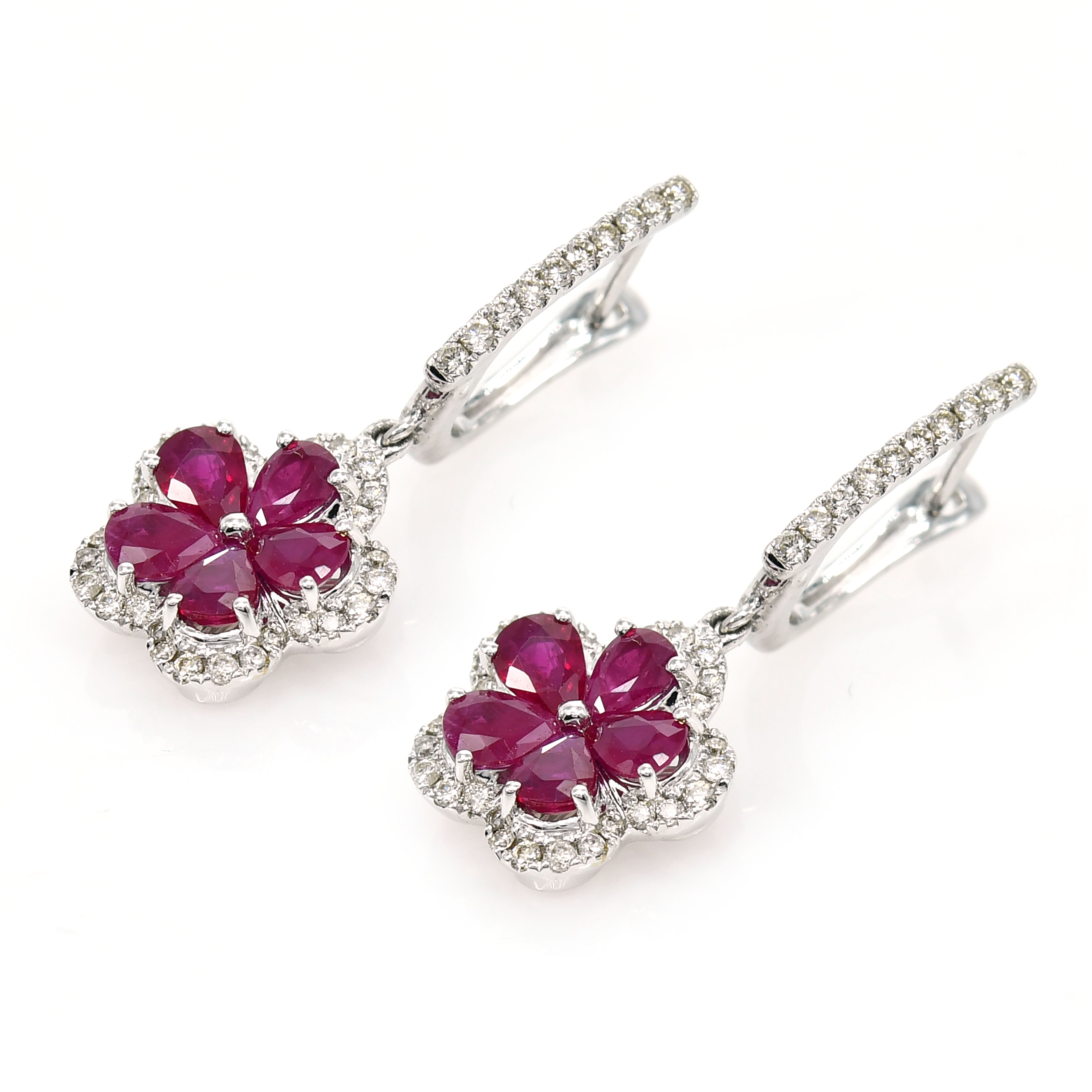 Halo Diamond Earrings, 18K Solid White Gold, Natural Ruby &amp; For Her, Oval Cut Gemstone Jewellery, Pink Studs