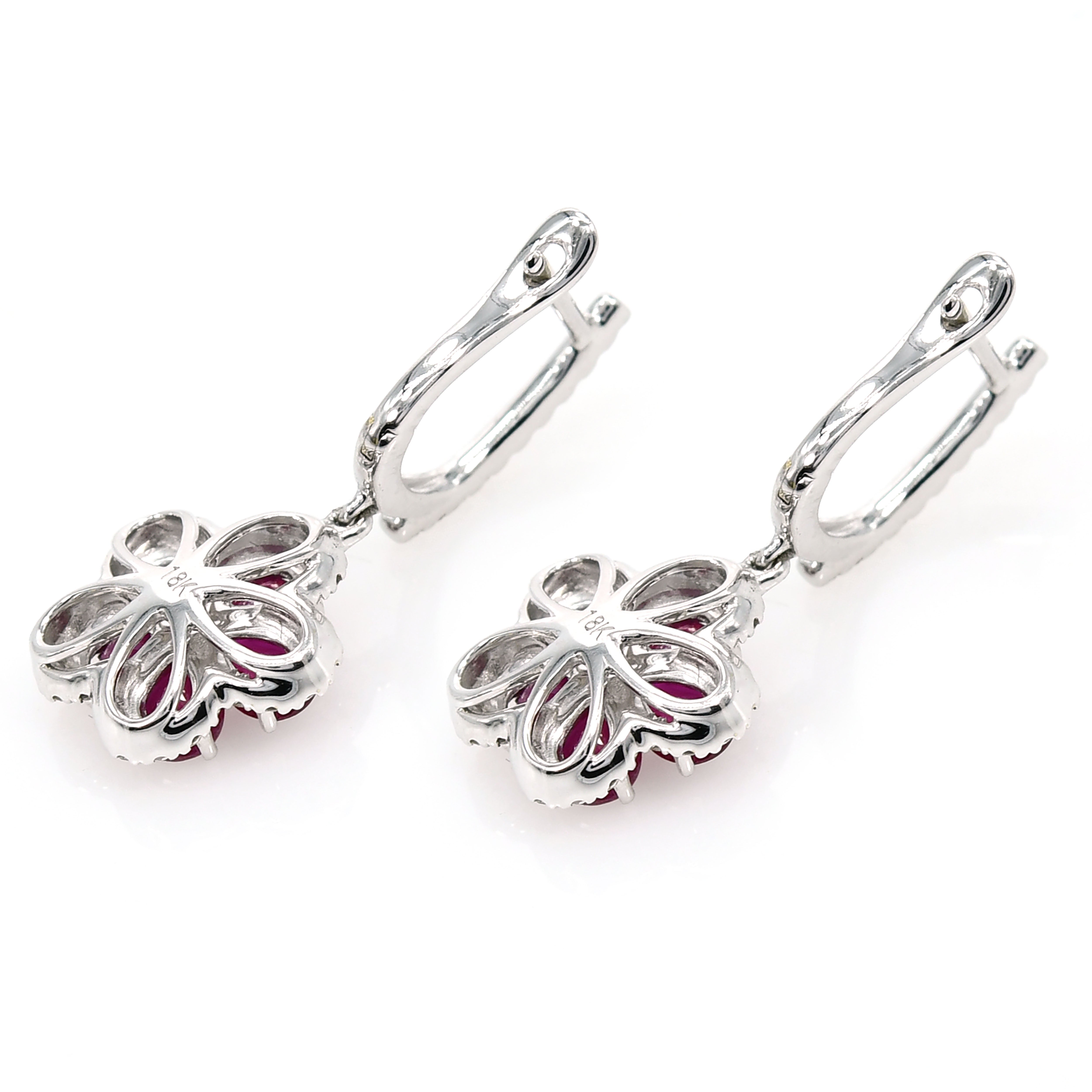 Halo Diamond Earrings, 18K Solid White Gold, Natural Ruby &amp; For Her, Oval Cut Gemstone Jewellery, Pink Studs