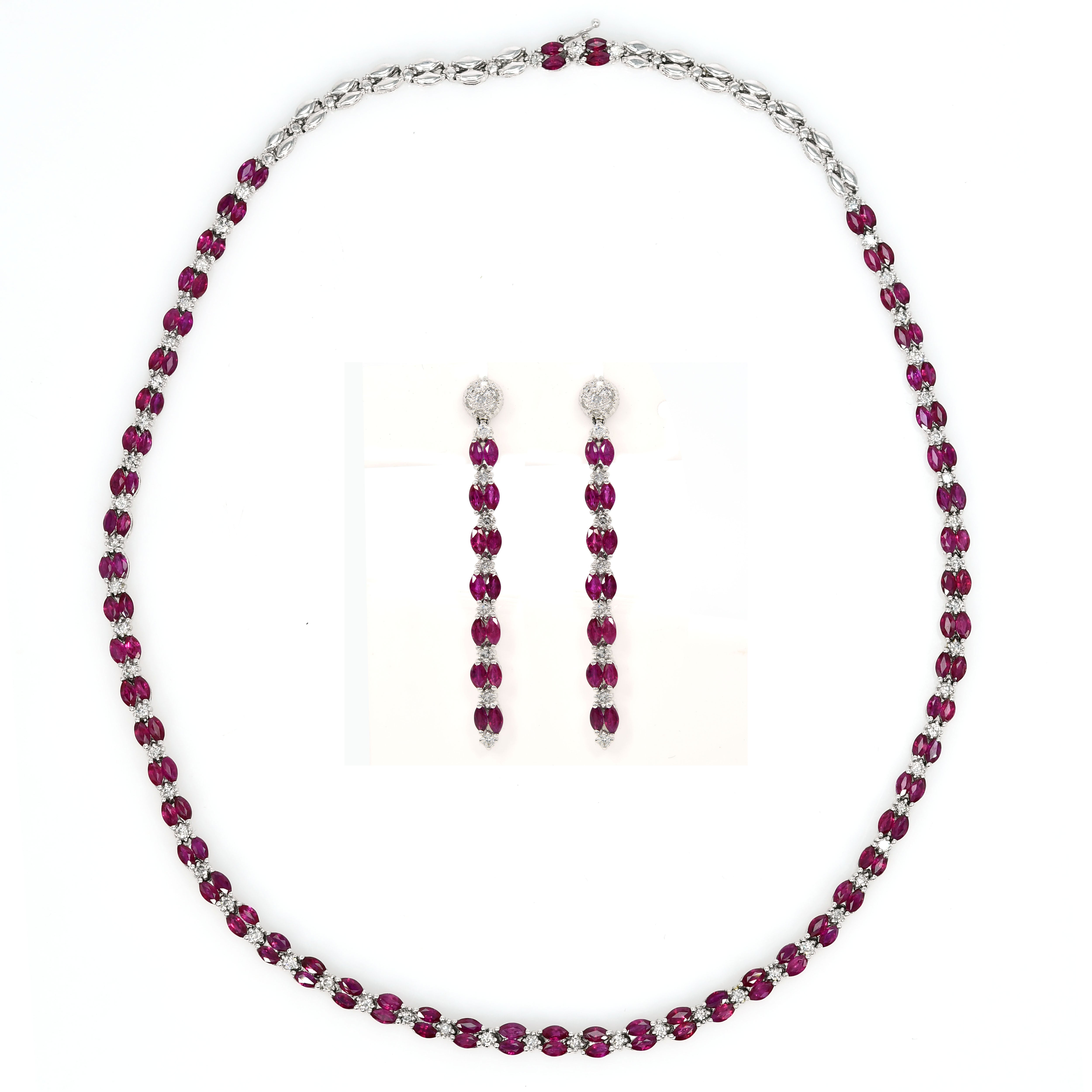 Royal Ruby and Diamond Necklace Set in 18k White Gold
