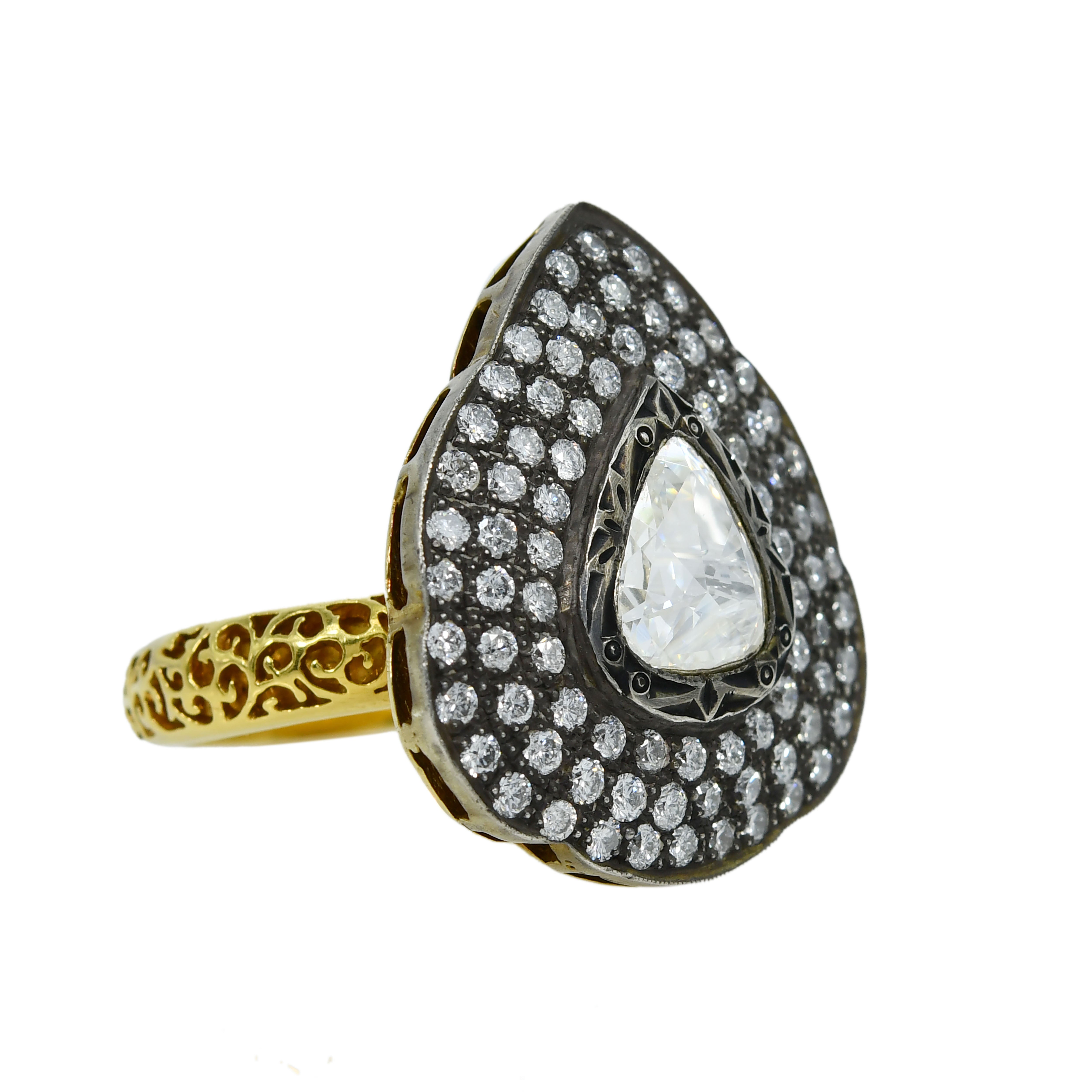 Decadence Fancy & Round Diamond Ring - Yellow Gold & Silver