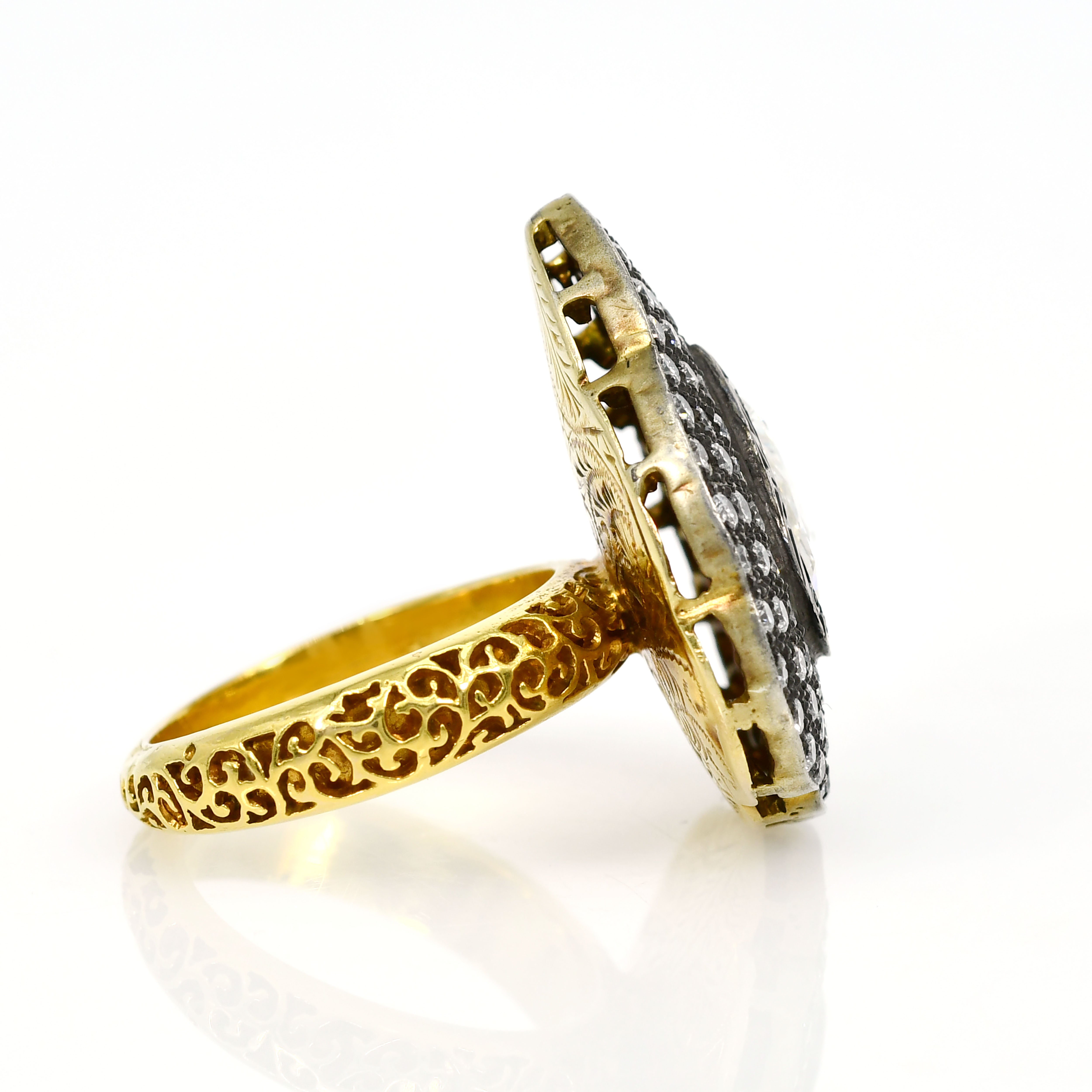 Decadence Fancy & Round Diamond Ring - Yellow Gold & Silver